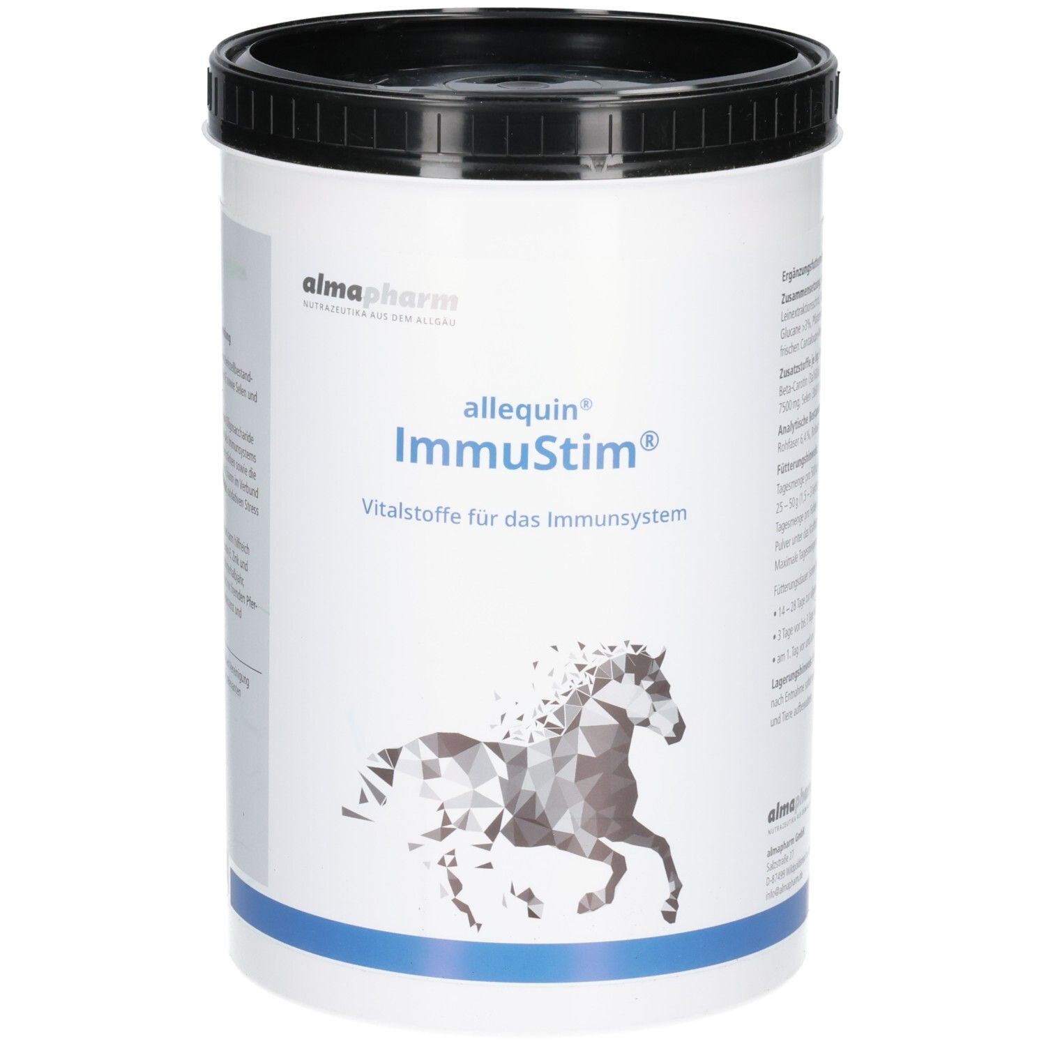 Dose mit Alma Pharm Allequin ImmuStim Pulver für das Immunsystem.