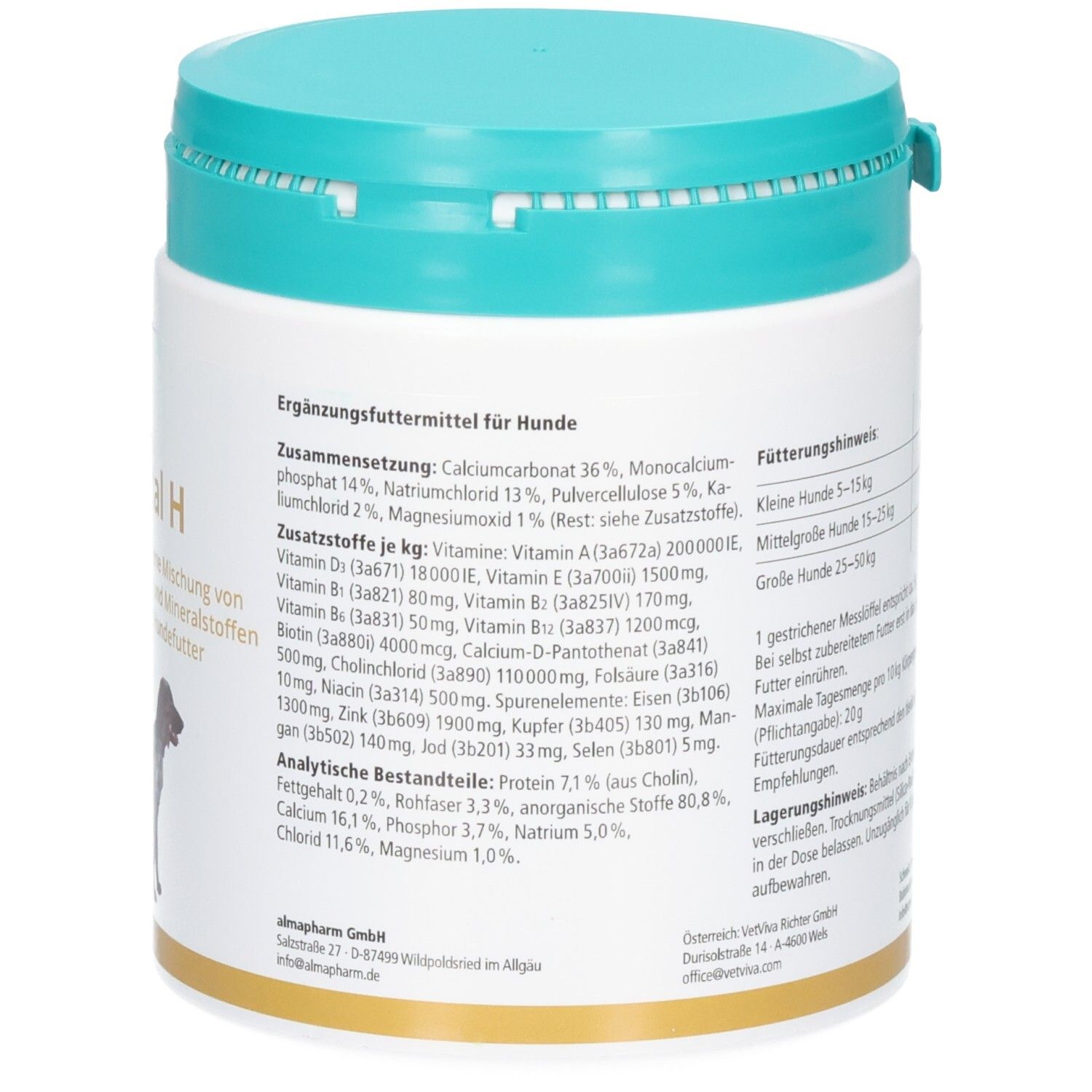 Almapharm MultiVital H: Zusammensetzung und analytische Bestandteile des Ergänzungsfuttermittels.