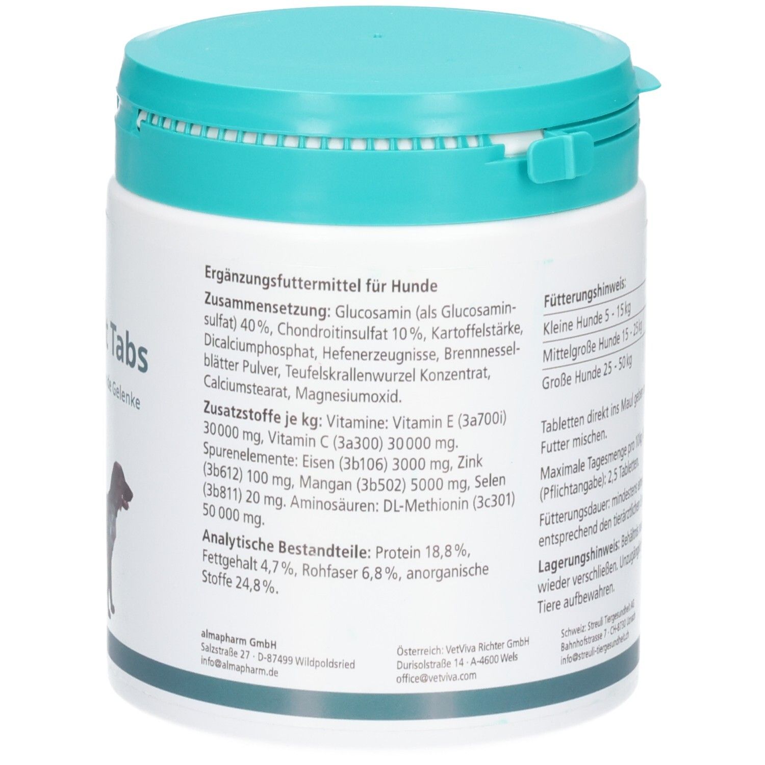 Ergänzungsfuttermittel für Hunde Tabs mit Glucosamin und Chondroitin.