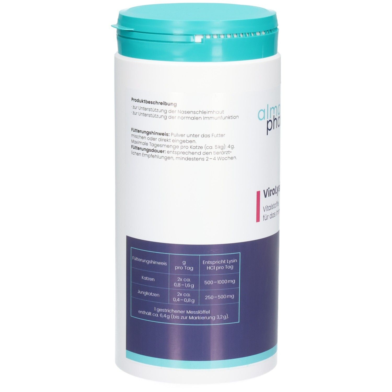 Almapharm Virolysin Pulver mit Vitalstoffen für das Immunsystem, Dose mit 120g Pulver.