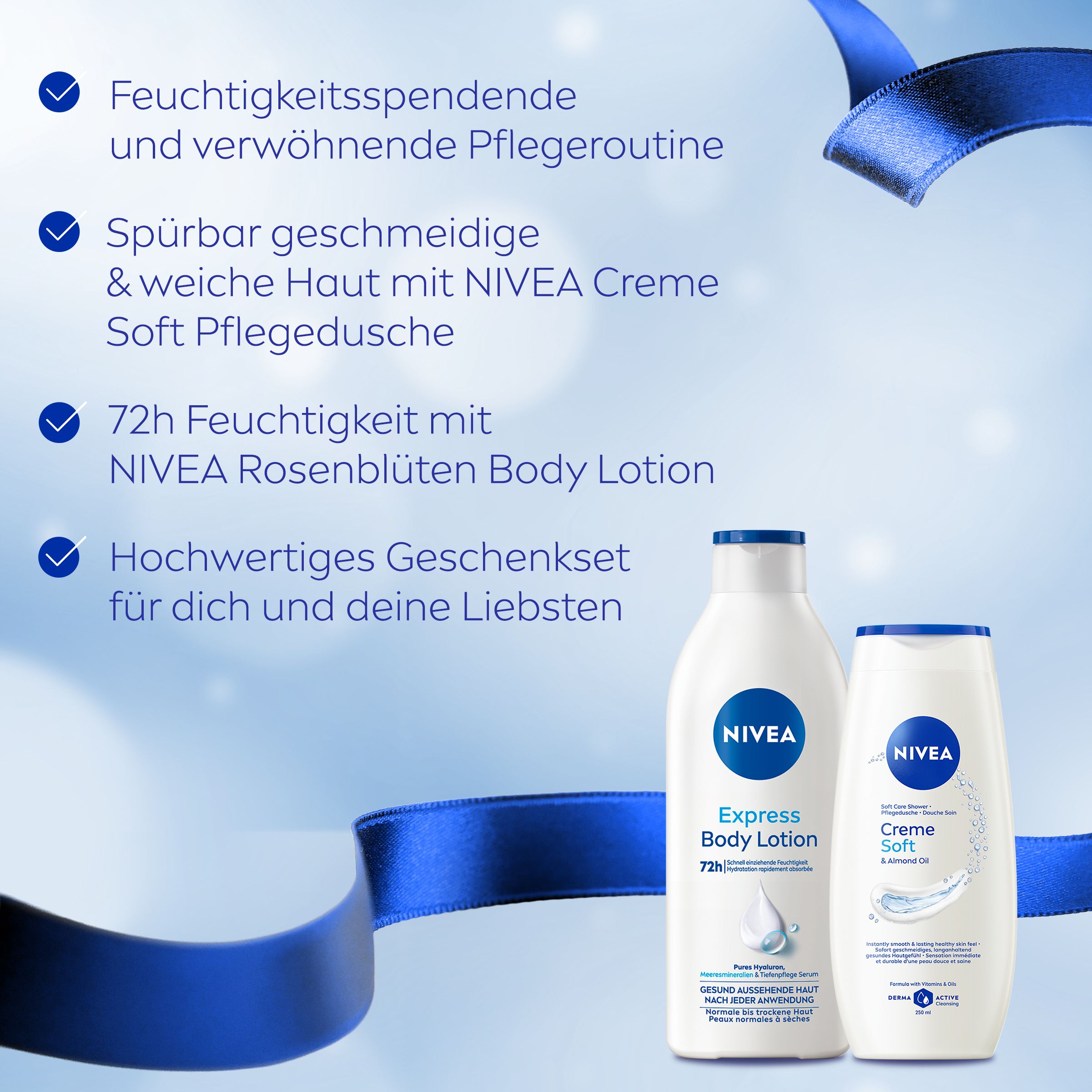 NIVEA Geschenkset mit Express Body Lotion und Creme Soft.