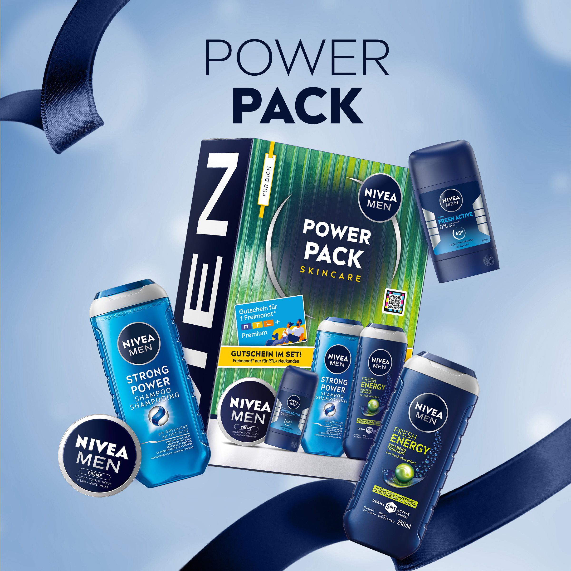 NIVEA MEN Power Pack Skincare Geschenkset mit Duschgel, Shampoo und Deo.