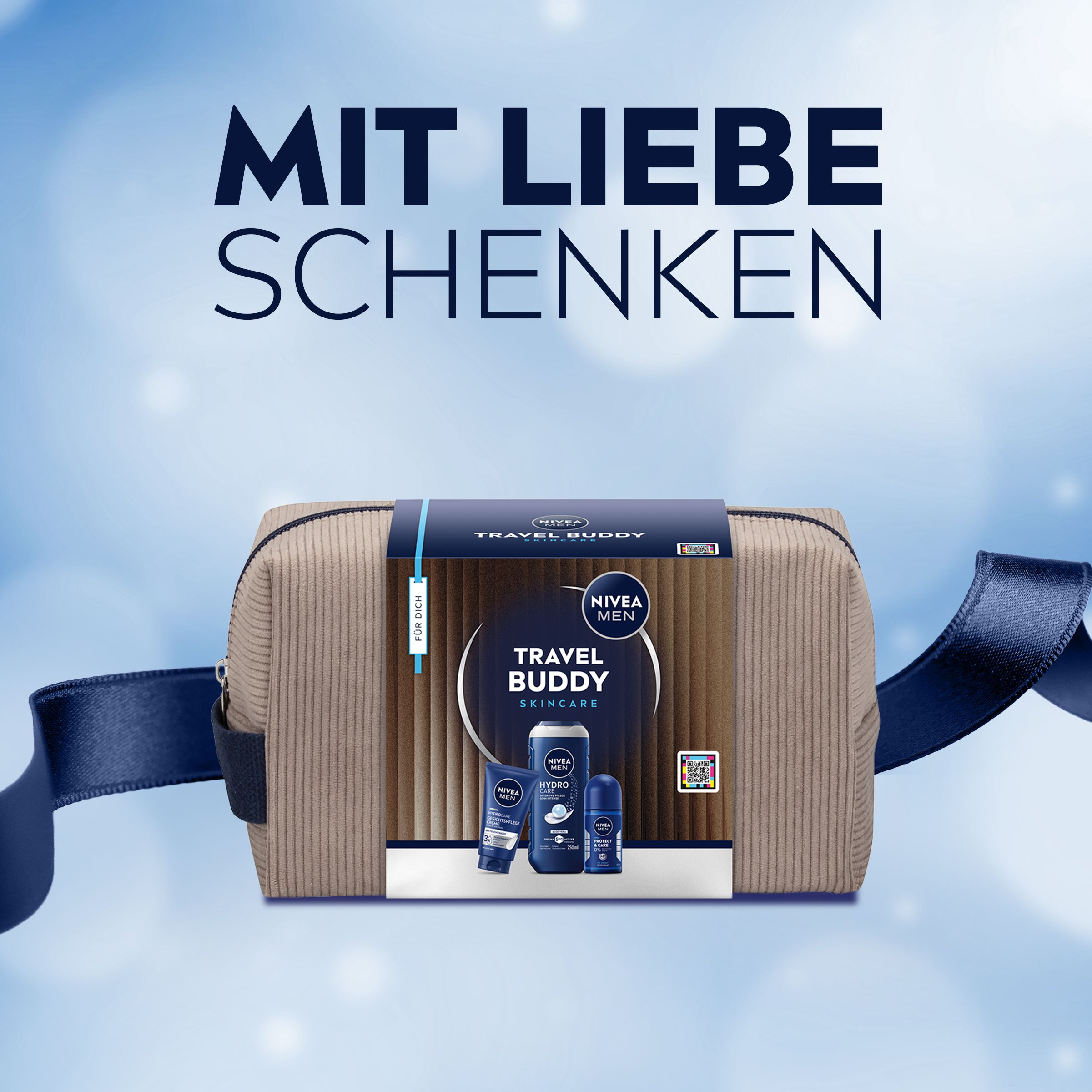 NIVEA Men Travel Buddy Kulturtasche mit Duschgel, Gesichtscreme und Deo-Roller.