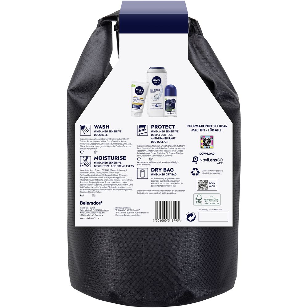 NIVEA MEN Dry Bag Set mit Waschgel, Anti-Transpirant und Dry Bag.