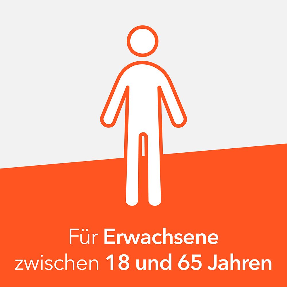Symbol einer Person, "Für Erwachsene zwischen 18 und 65 Jahren".