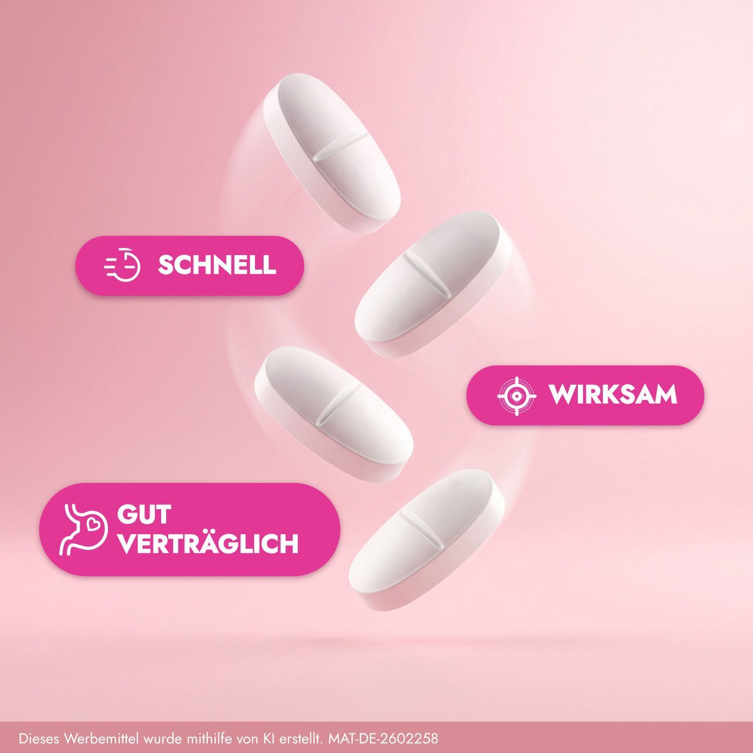 Vier weiße Tabletten mit der Aufschrift 'Buscopan Plus'.