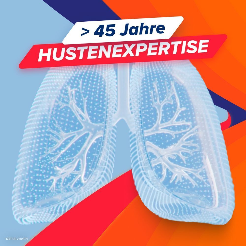 Stilisierte Lungen. Text: Über 45 Jahre Hustenexpertise.
