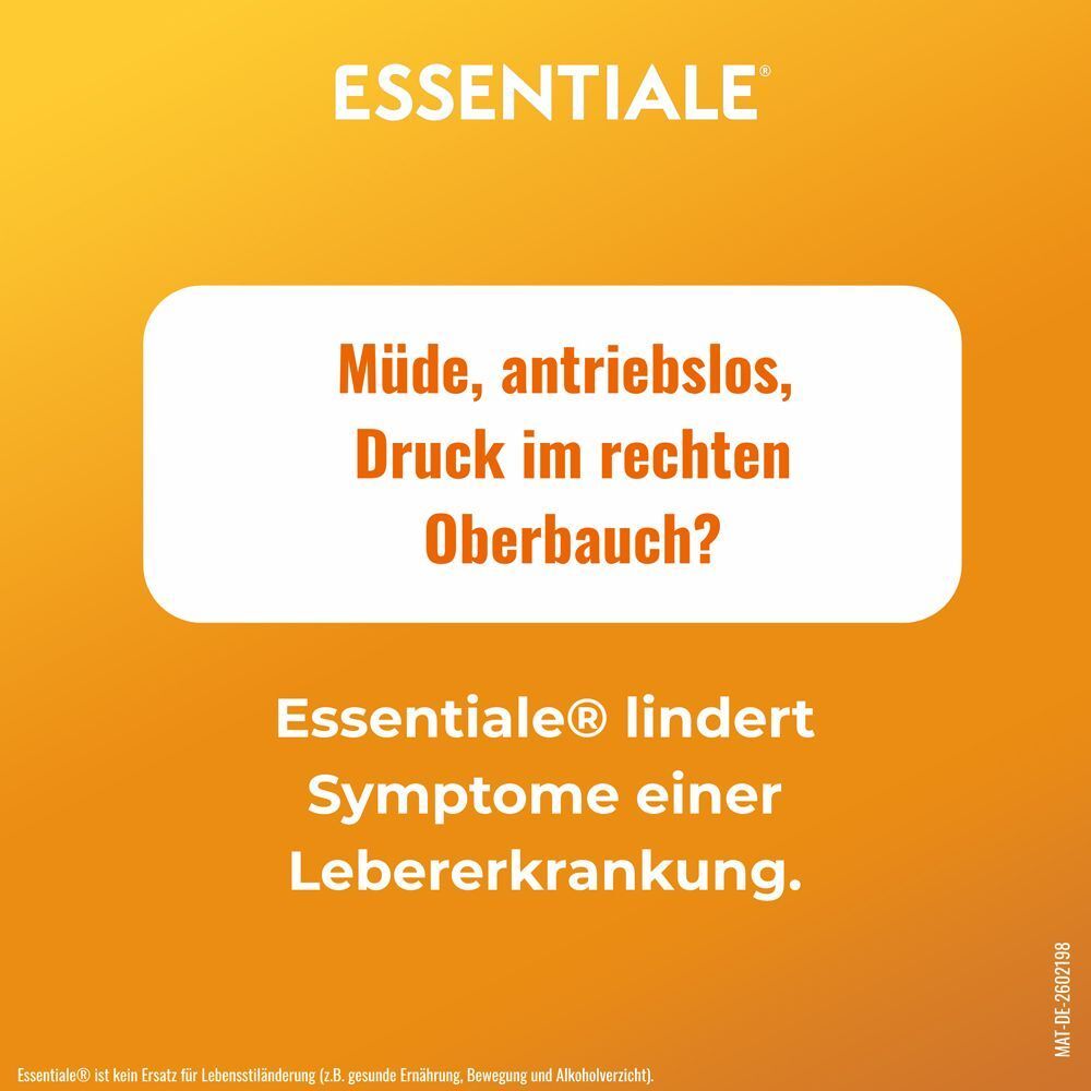 ESSENTIALE: Textfeld mit Fragen zu Müdigkeit und Bauchschmerzen.