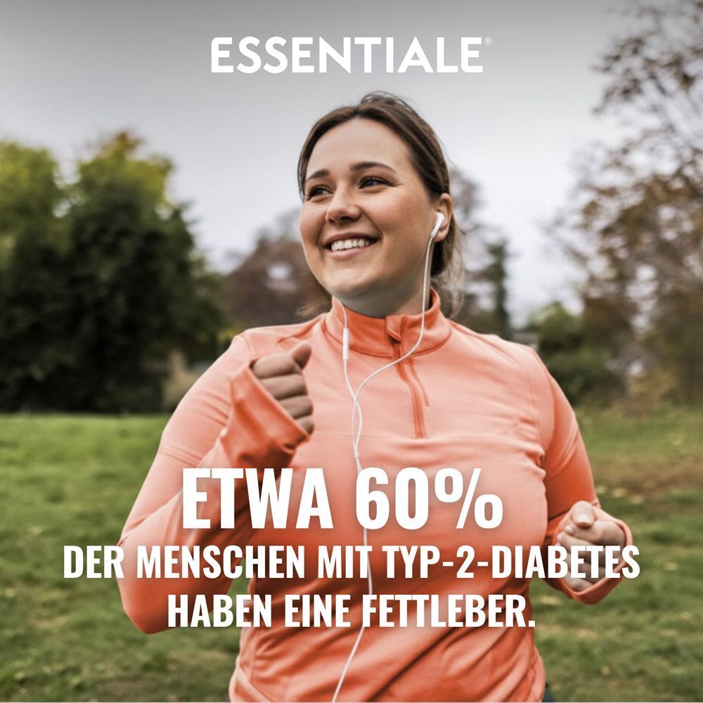Läuferin mit Kopfhörern, Text über Typ-2-Diabetes und Leber.