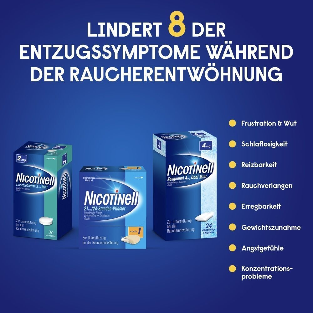 Nicotinell® Pflaster in 2 mg, 4 mg und 7 mg Stärken zur Linderung von Entzugssymptomen.