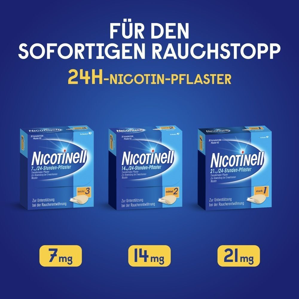Nicotinell® 24h-Pflaster in 7 mg, 14 mg und 21 mg Stärken.