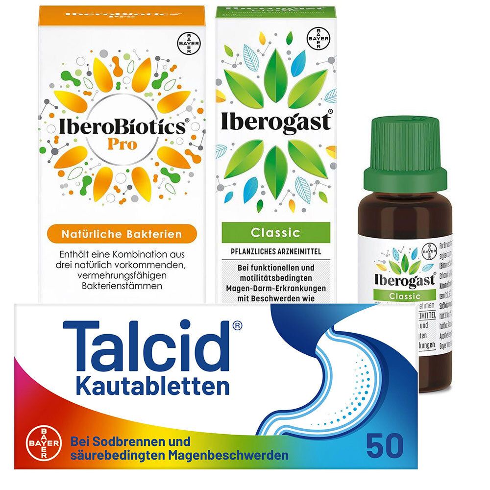 Iberogast Classic Flüssigkeit zum Einnehmen + Talcid Kautabletten Iberobiotics Pro Kapse 1 St Set