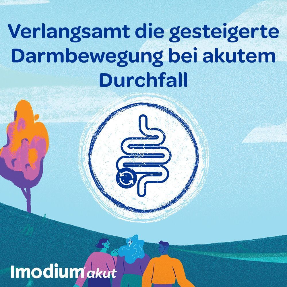 IMODIUM akut lingual: Verlangsamt die Darmbewegung bei akutem Durchfall.