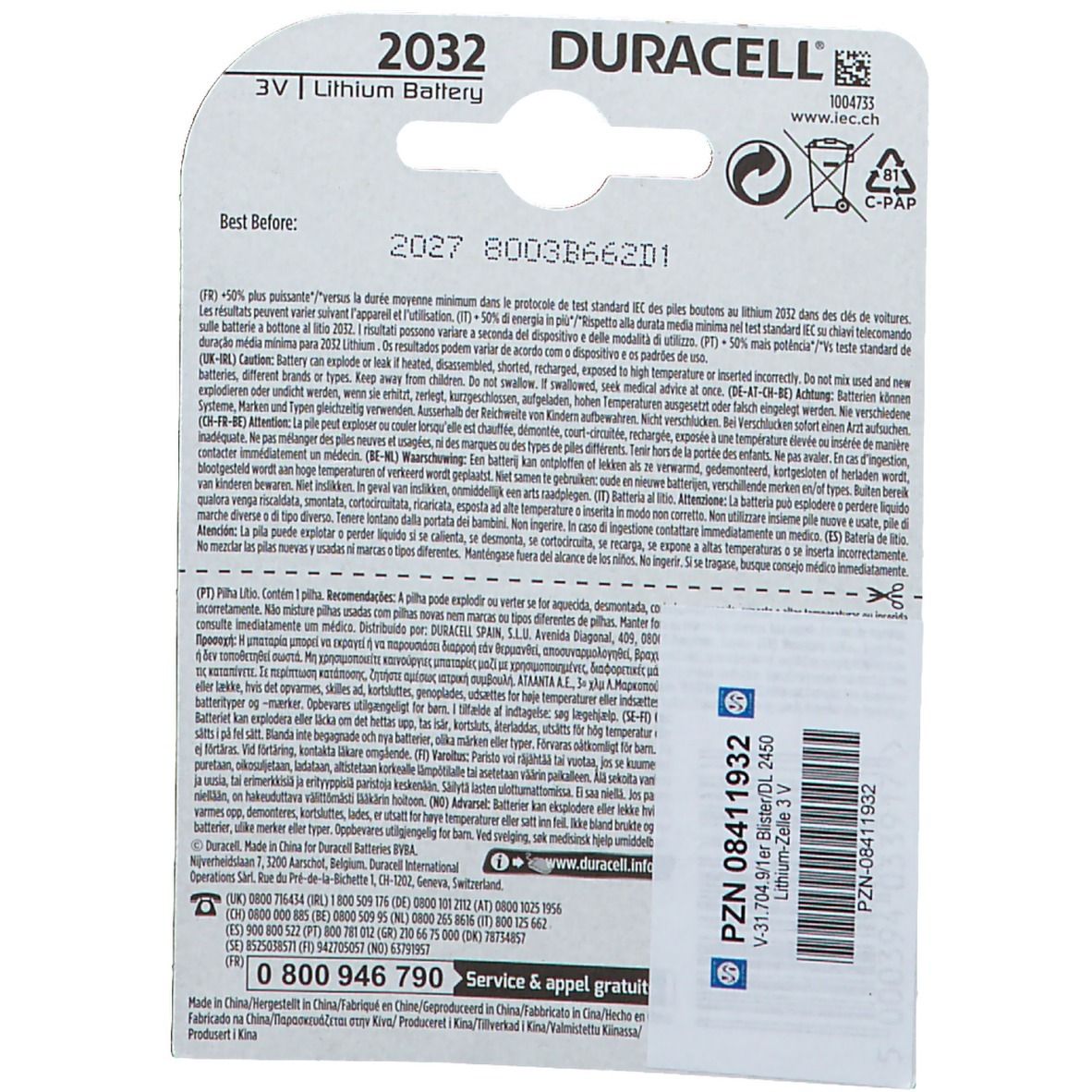 DURACELL® Lithium-Knopfbatterie CR-DL2450