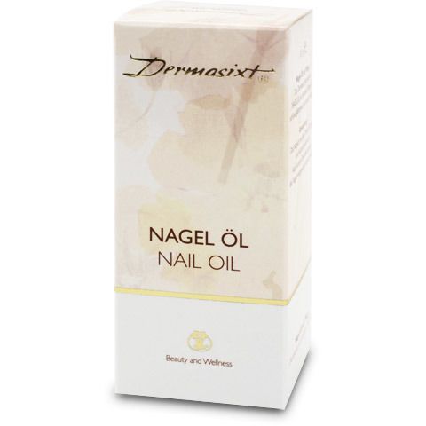Kartonverpackung mit Produktbezeichnung Nagelöl und Markennamen Dermasixt. Unterhalb steht "Beauty and Wellness".