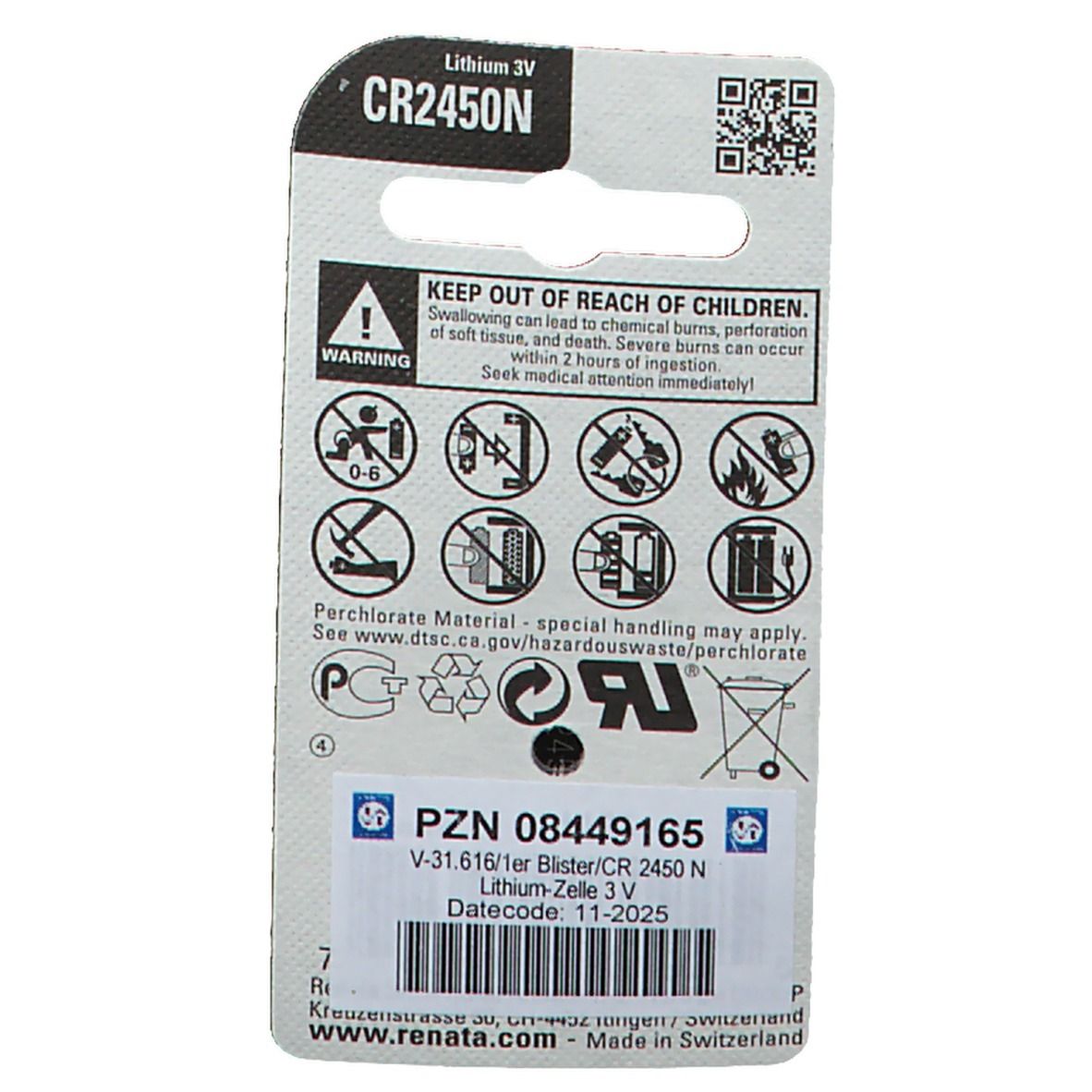 RENATA Lithium Knopfzellenbatterie CR2450N