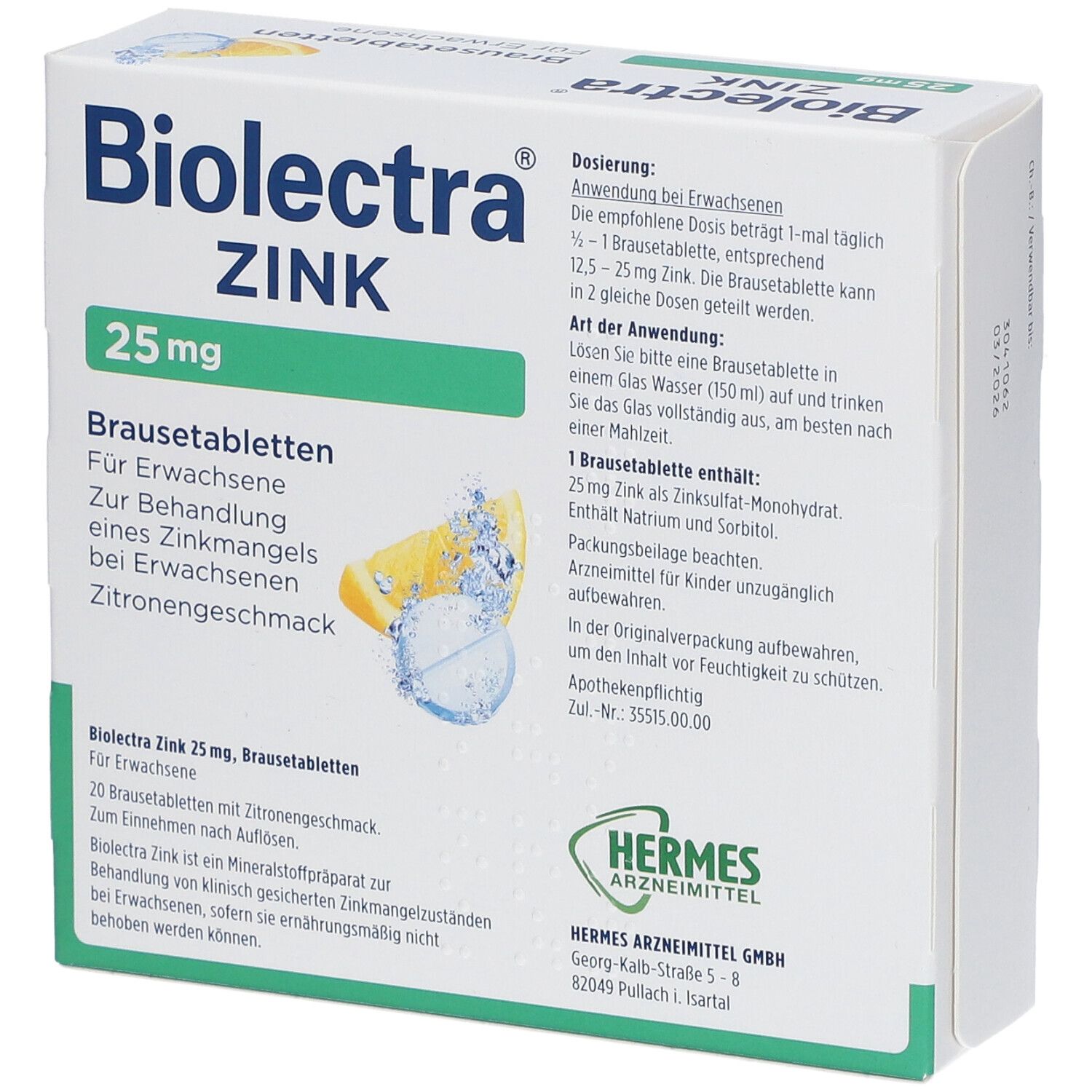 Biolectra® Zink 25 mg Zitrone Brausetabletten