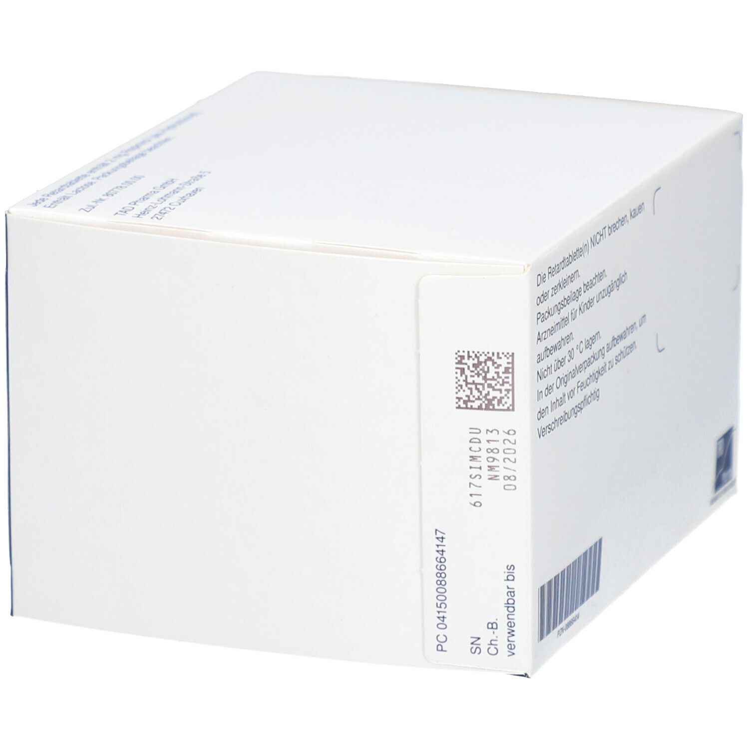 Seite der Ralnea 2 mg Schachtel mit Chargennummer, Verfallsdatum und Barcode.