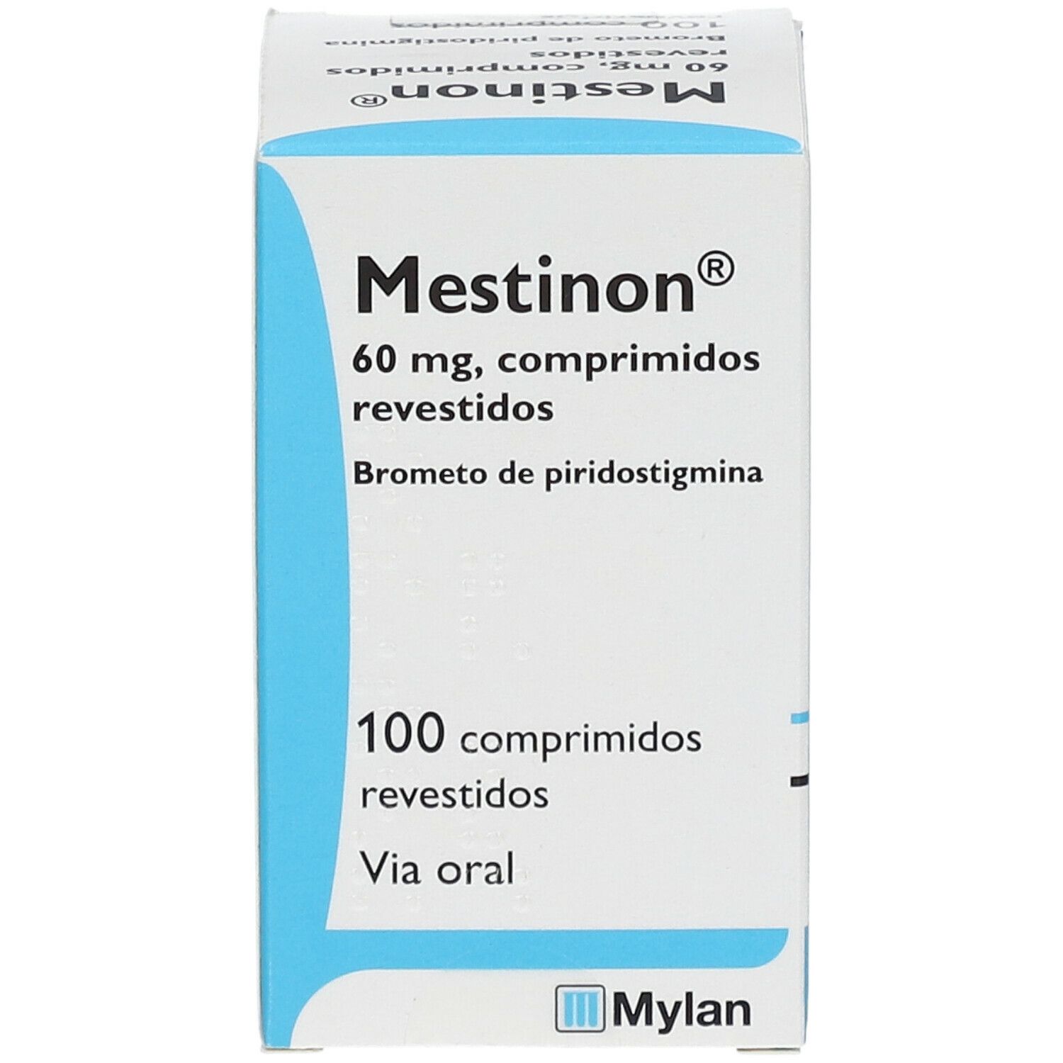 Vorderansicht der MESTINON 60mg Tabletten-Schachtel. Blaue und weiße Verpackung mit Produktinformationen.