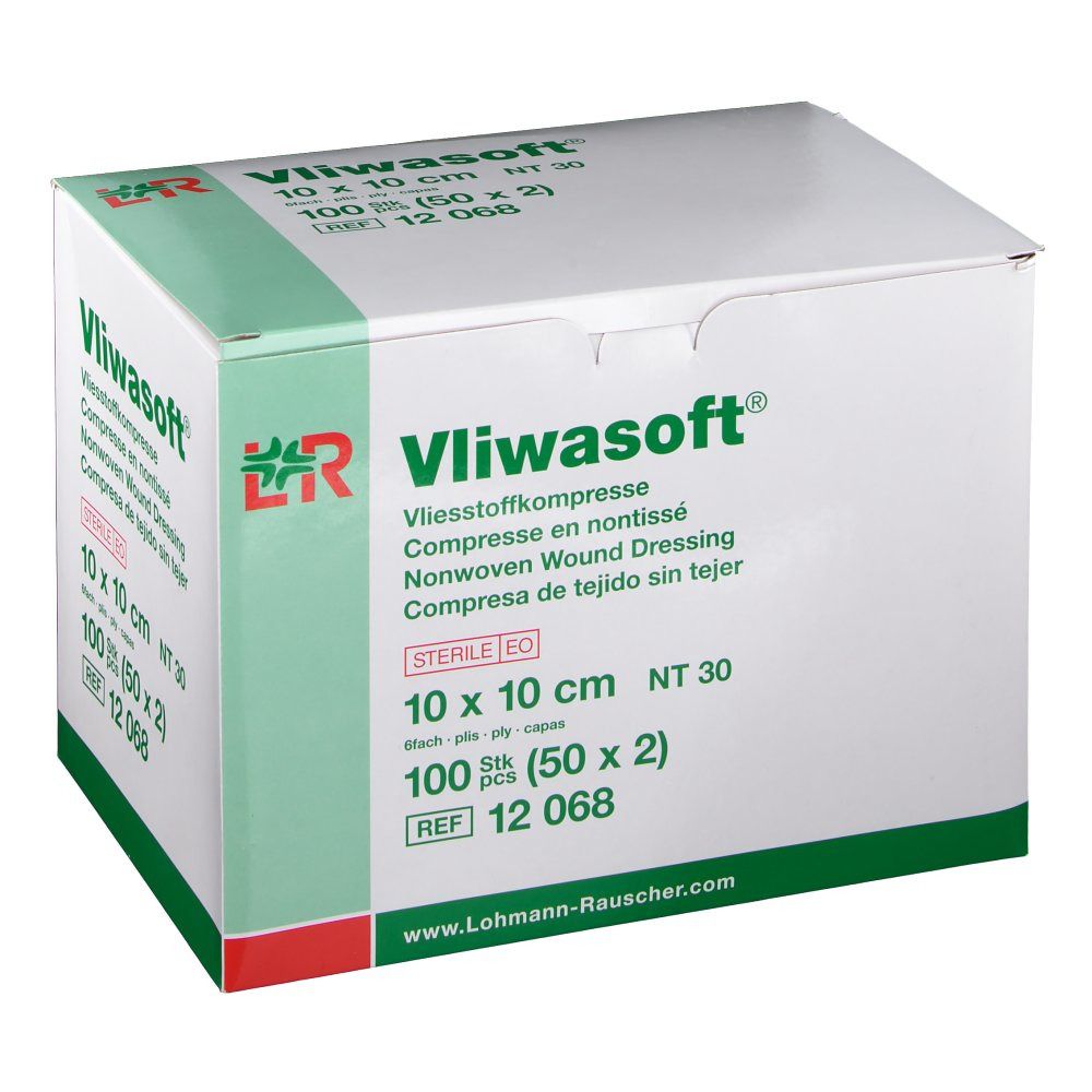 Vliwasoft® Vliesstoffkompresse 10 cm x 10 cm 6 lagig steril