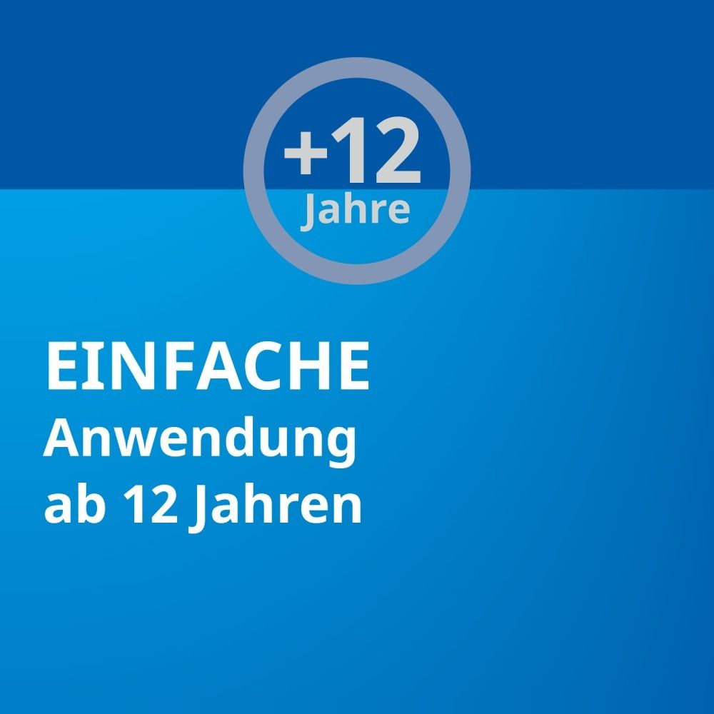 Loperamid STADA akut: Kreis mit '+12 Jahre', Text 'EINFACHE Anwendung ab 12 Jahren'.