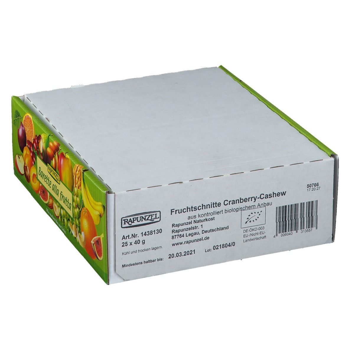 Bio Fruchtschnitte, Cranberry-Cashew 25x40 g Riegel