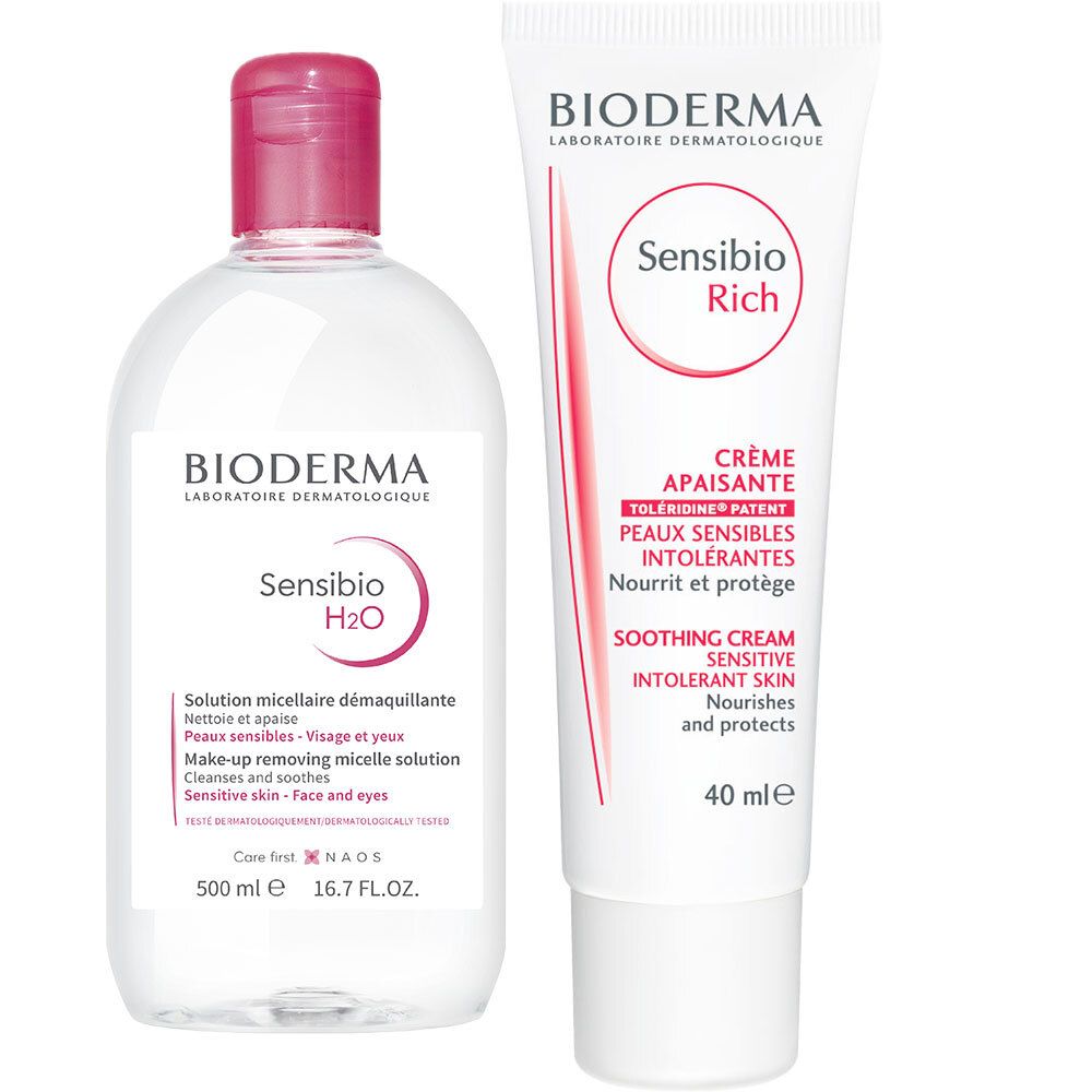 Sensibio H2O 4-in-1 Mizellen-Reinigung 500 ml + Bioderma Sensibio Rich Beruhigende Creme 40 ml 1 St Set