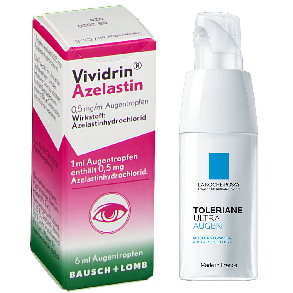 La Roche-Posay Toleriane Ultra Augen beruhigende Augenpflege + Vividrin® Azelastin Augentropfen 0,5 mg/ml 1 St Set
