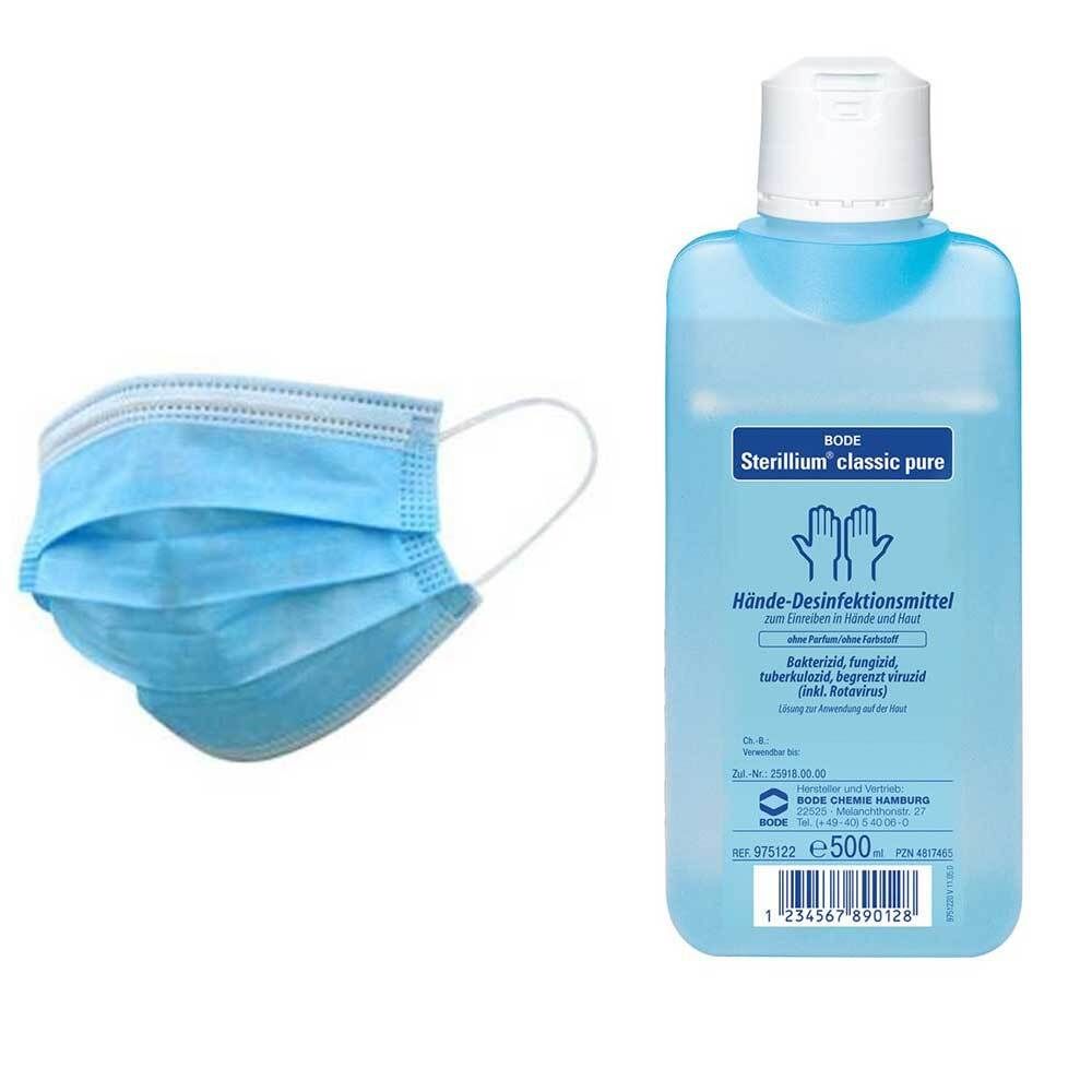Mund- & Nasenschutz Einweg 3-lagig 50 Stück + Sterillium® Classic pure