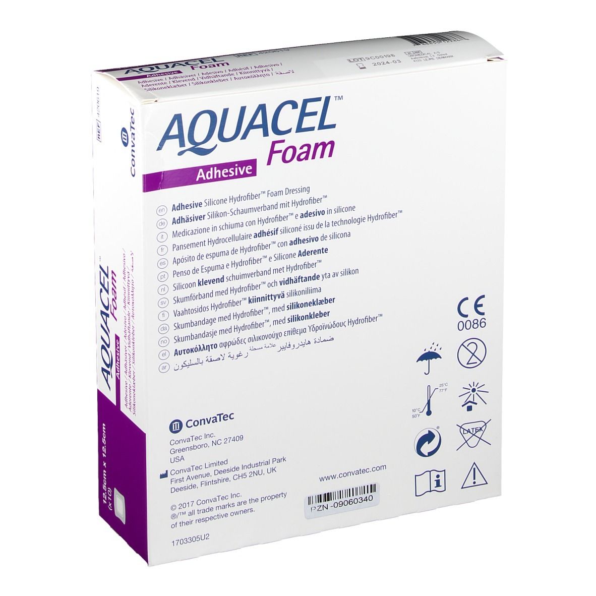 AQUACEL Foam adhäsiv 12,5 cm x 12,5 cm Verband