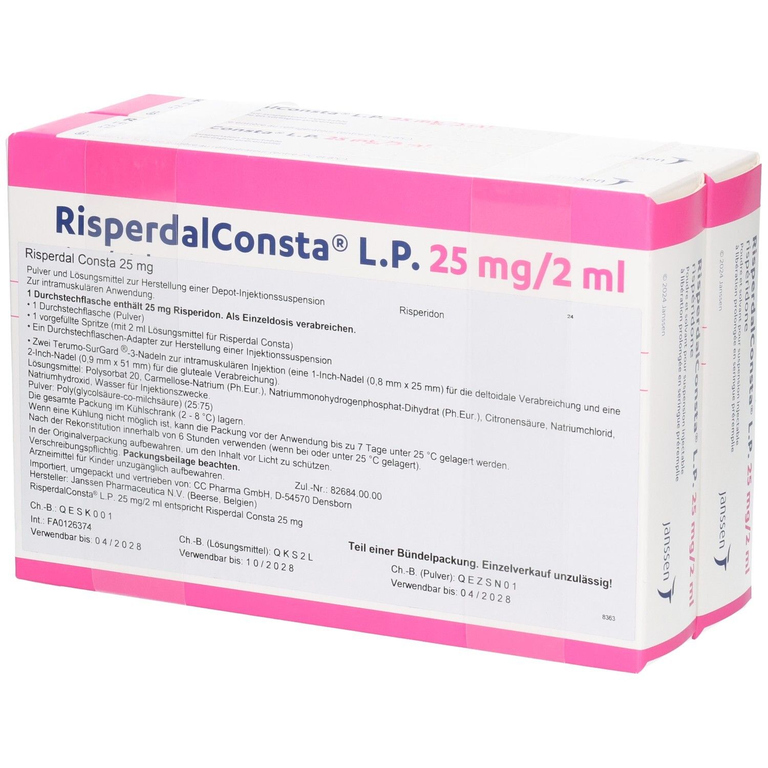 Risperdal Consta L.P. 25 mg/2 ml Pulver und Lösungsmittel für Depot-Injektionssuspension.