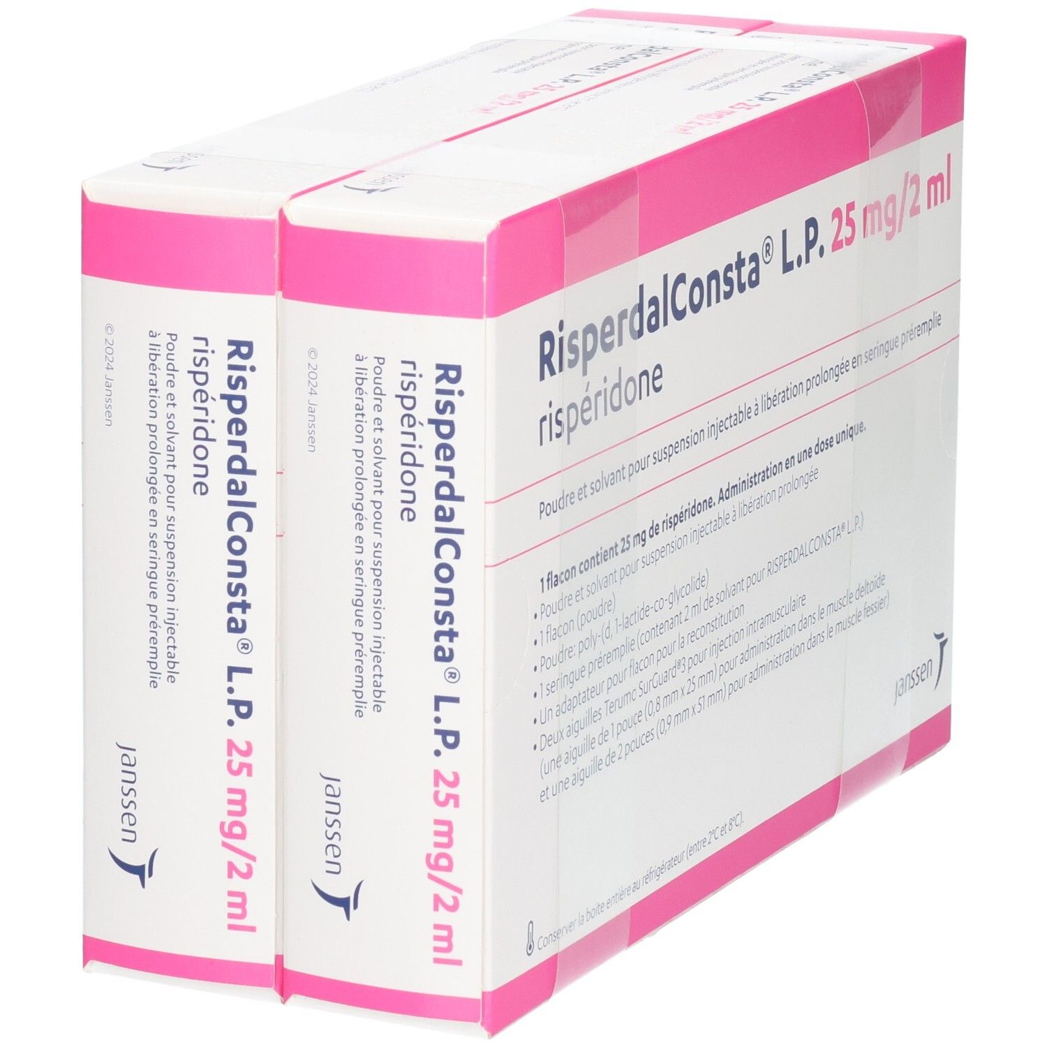 Risperdal Consta L.P. 25 mg/2 ml Pulver und Lösungsmittel für Depot-Injektionssuspension.