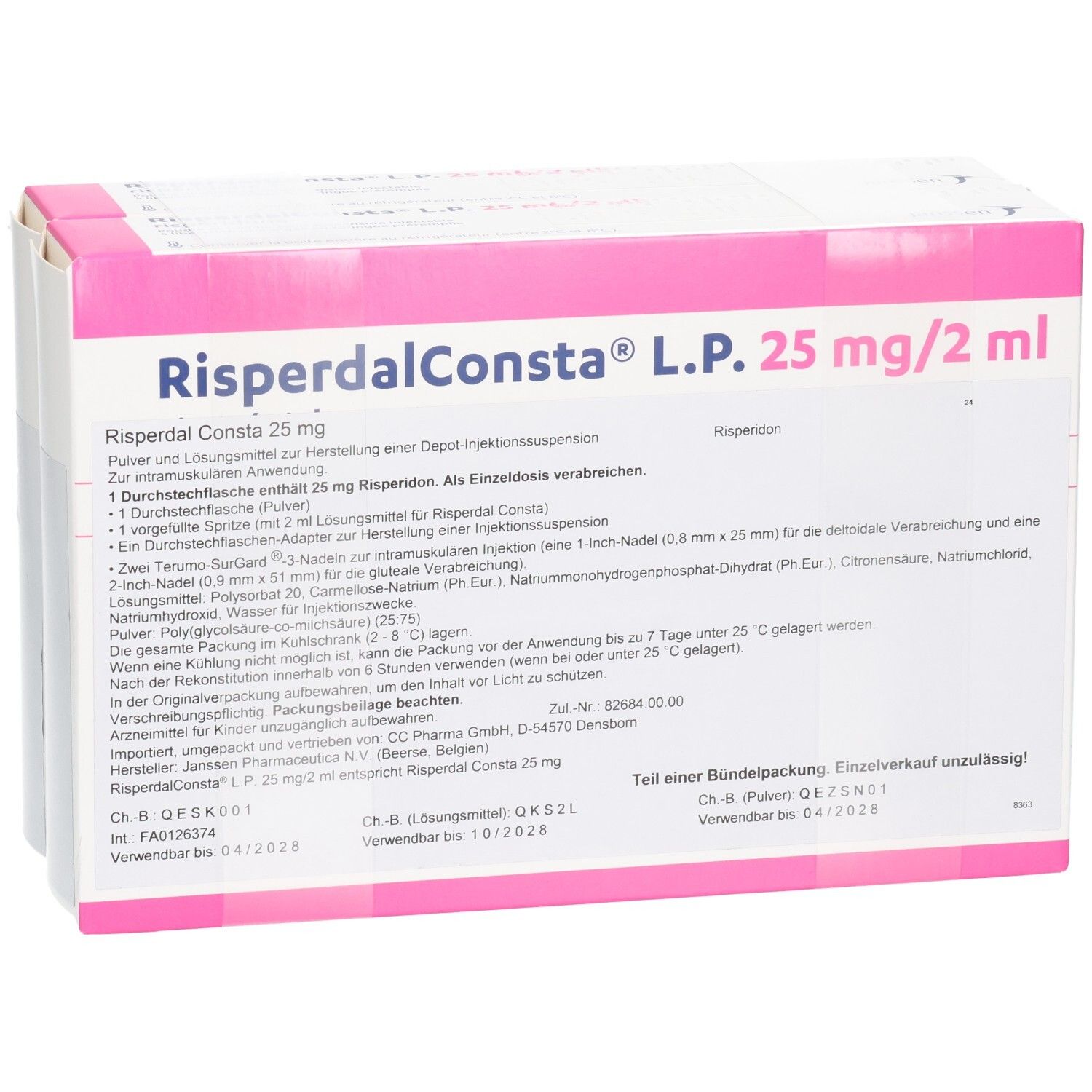 Risperdal Consta L.P. 25 mg/2 ml Pulver und Lösungsmittel für Depot-Injektionssuspension.