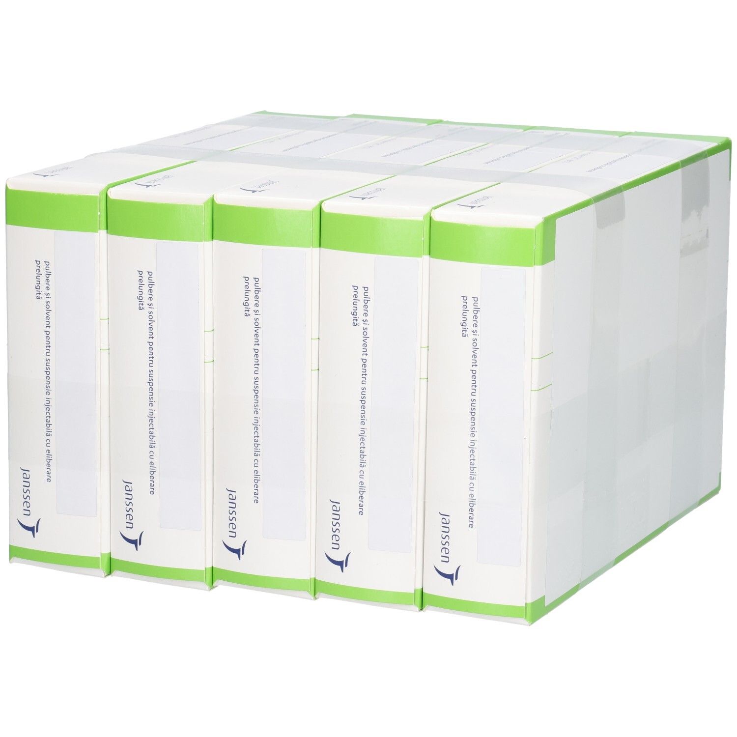 Sechs Einzeldosis-Spritzen von Risperdal Consta 37,5 mg, gebündelt und verpackt.