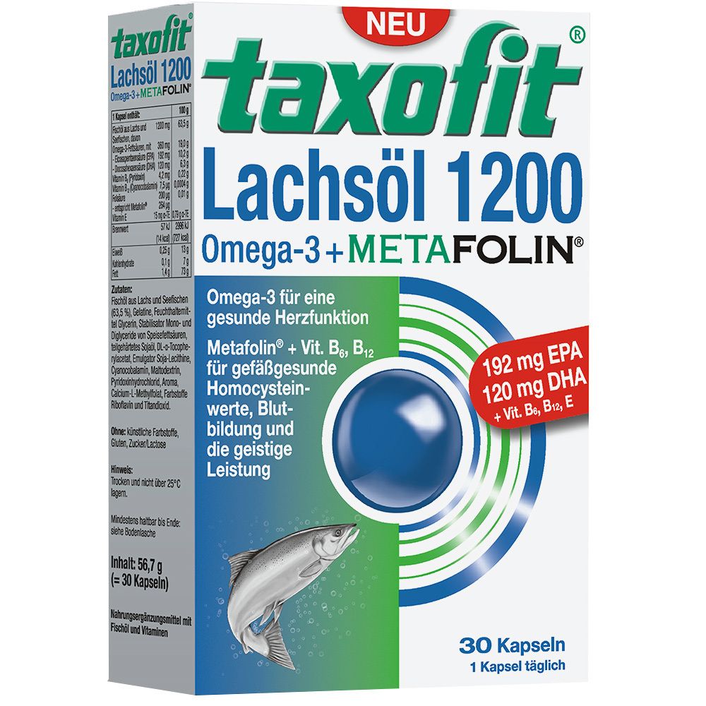 taxofit®Lachsoel 1200 + Omega-3 + Metafolin Kapseln
