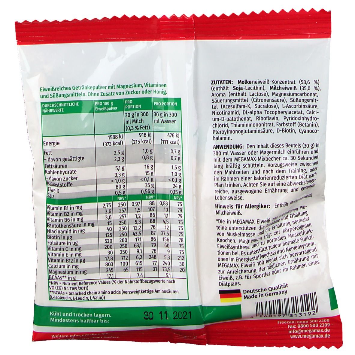 MEGAMAX® Nutrition Eiweiß 100 Himbeer-Geschmack
