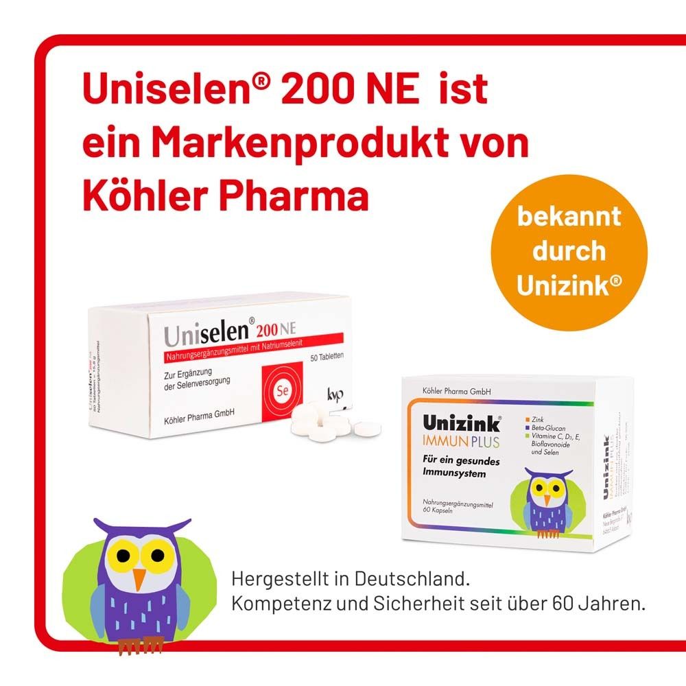 Uniselen® 200 NE und Unizink® IMMUN PLUS. Beide Produkte von Köhler Pharma.