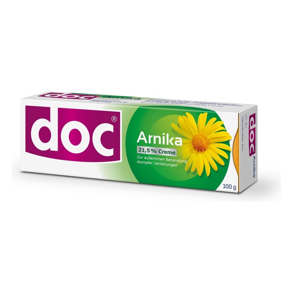 Doc Arnika 21,5% Creme Tube mit 100g Inhalt, zur äußerlichen Behandlung von Muskelverstauchungen.