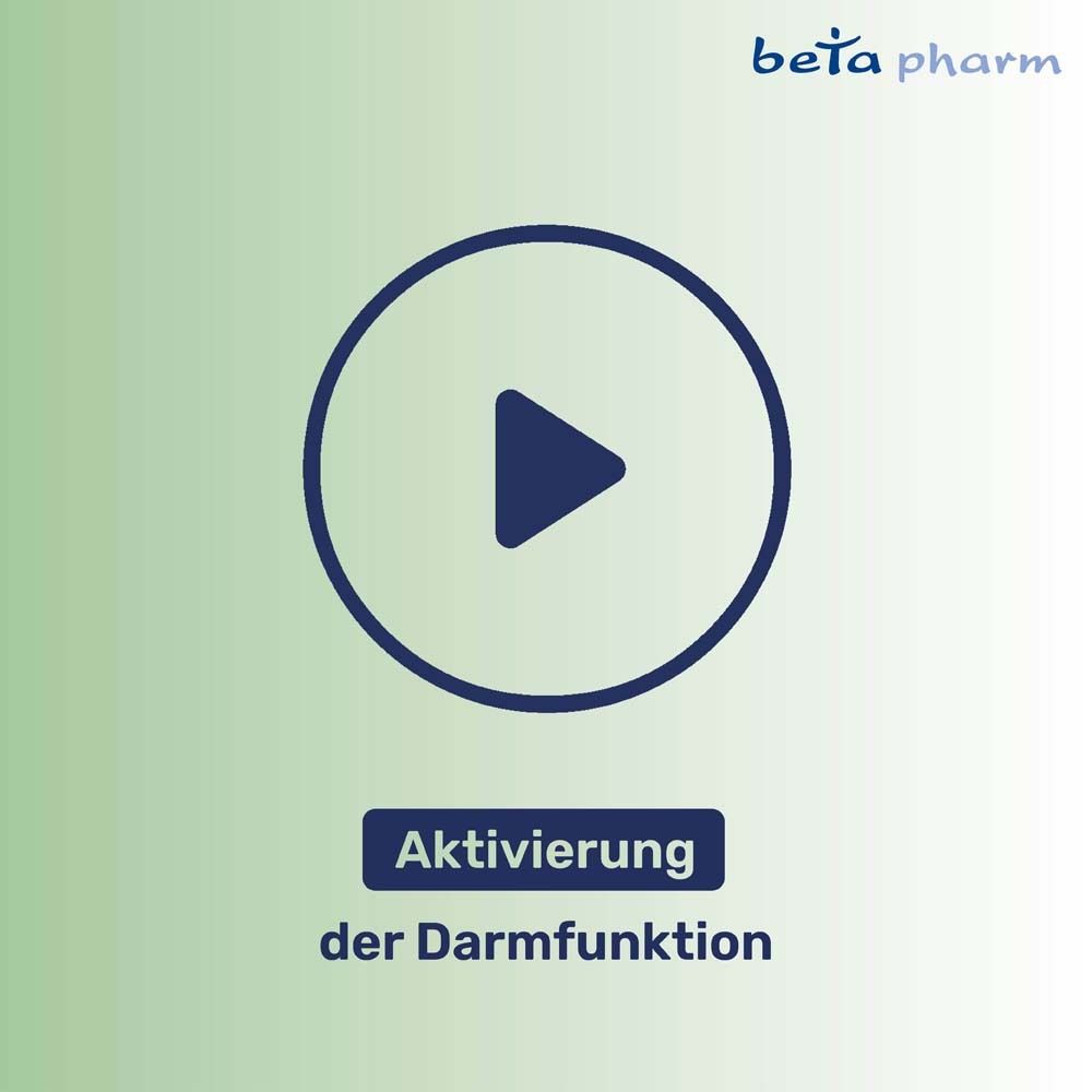 Symbol: Play-Symbol in Kreis. Text: Aktivierung der Darmfunktion.