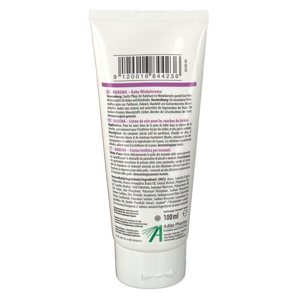 Rückseite der Tube. Text in mehreren Sprachen. Barcode und Herstellerinformationen. 100ml Angabe.