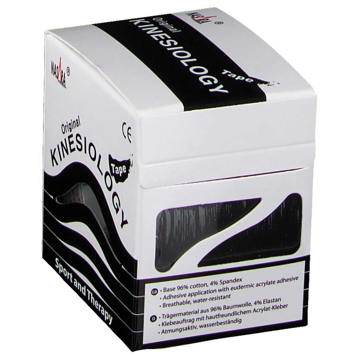 Nasara Kinesio Tape 5 cm x 5 m schwarz inkl.Spenderbox