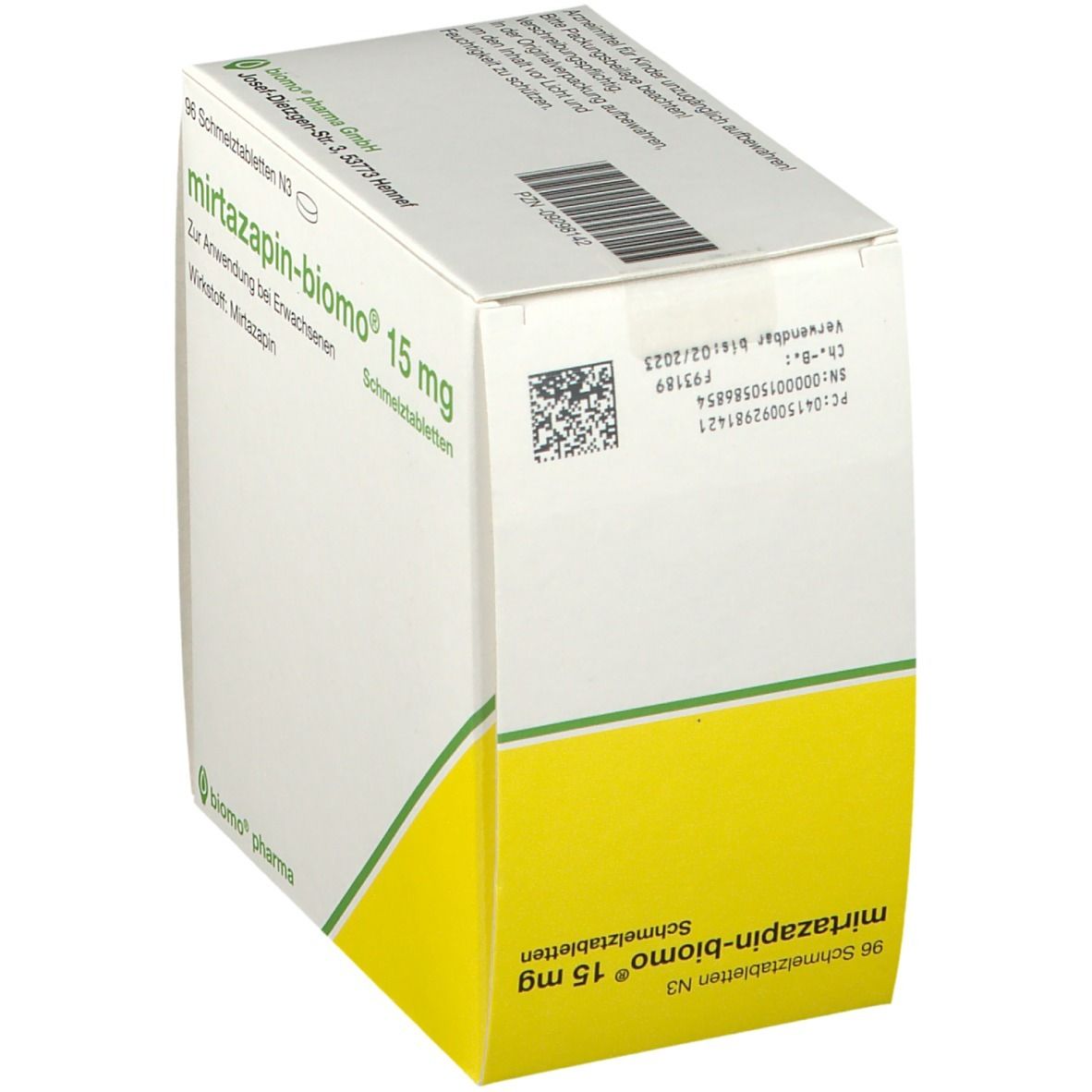 MIRTAZAPIN-biomo 15 mg Schmelztabletten 96 St