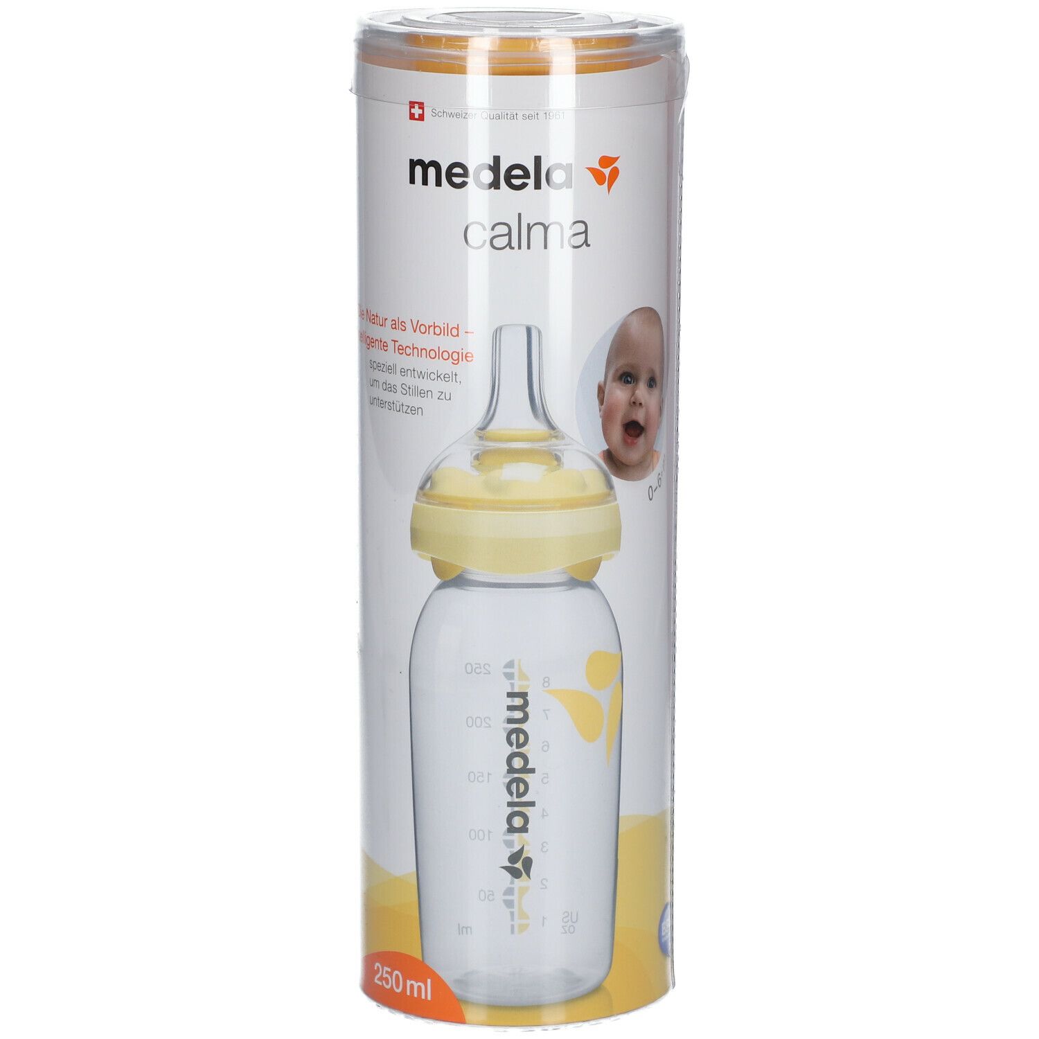 Medela Calma Babyflasche 250ml mit Calma Solitaire Silikonsauger, 0-6 Monate