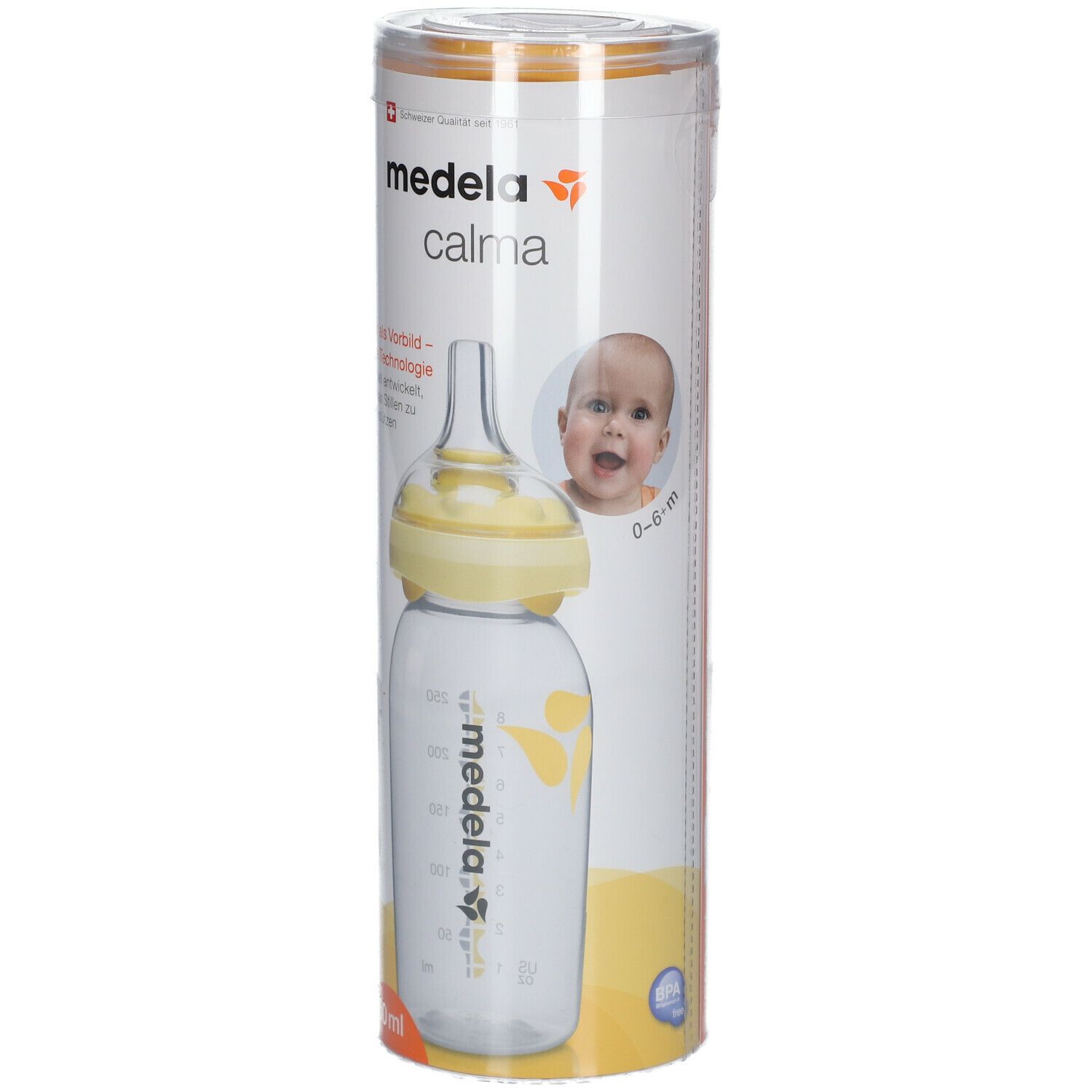 Medela Calma Babyflasche 250ml mit Calma Solitaire Silikonsauger, 0-6 Monate