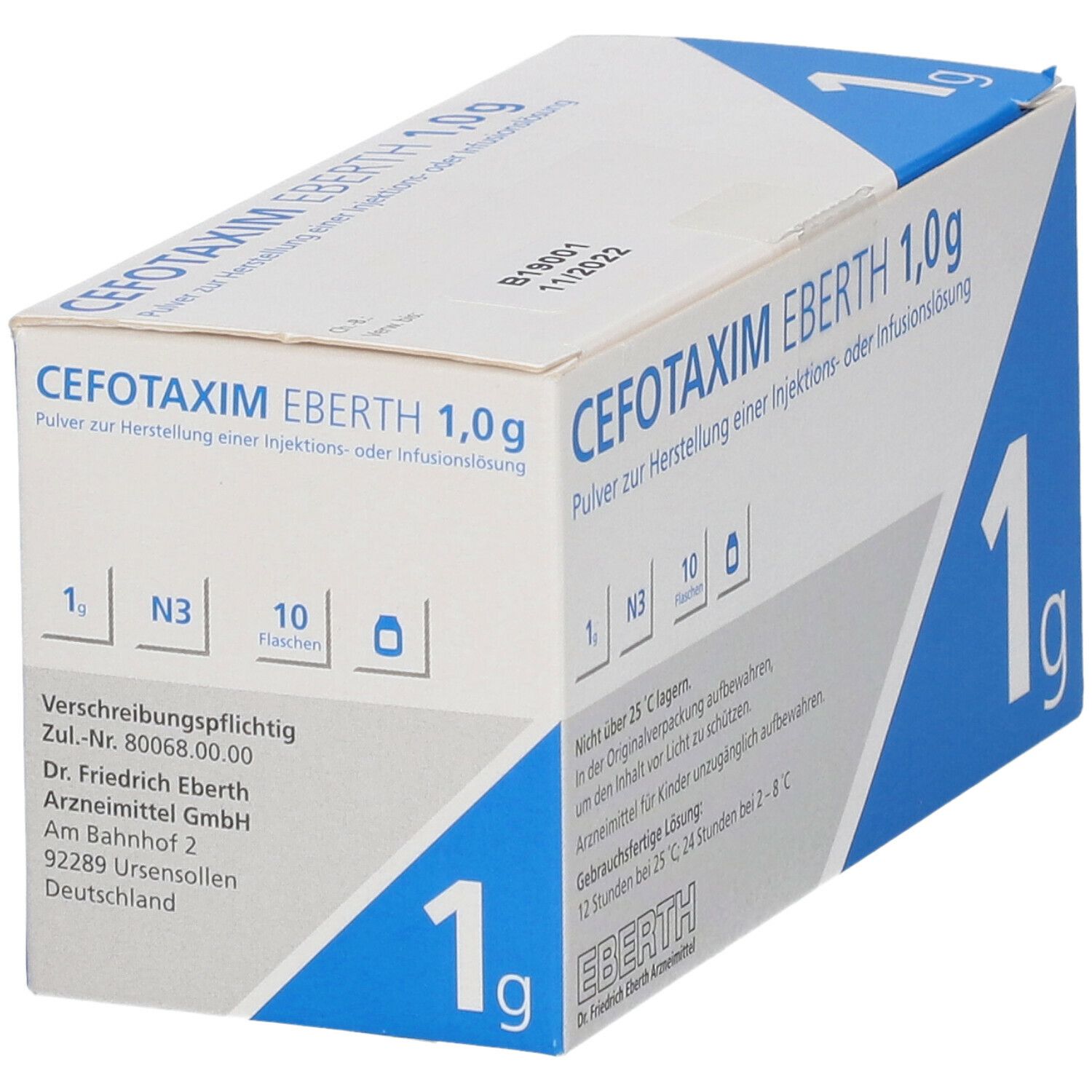 Cefotaxim Eberth 1 g Plv.z.Her.e.Inj./Inf.L.Dsfl. 10 St Pulver z. Herst. e. Injektions- oder Infusionslös.