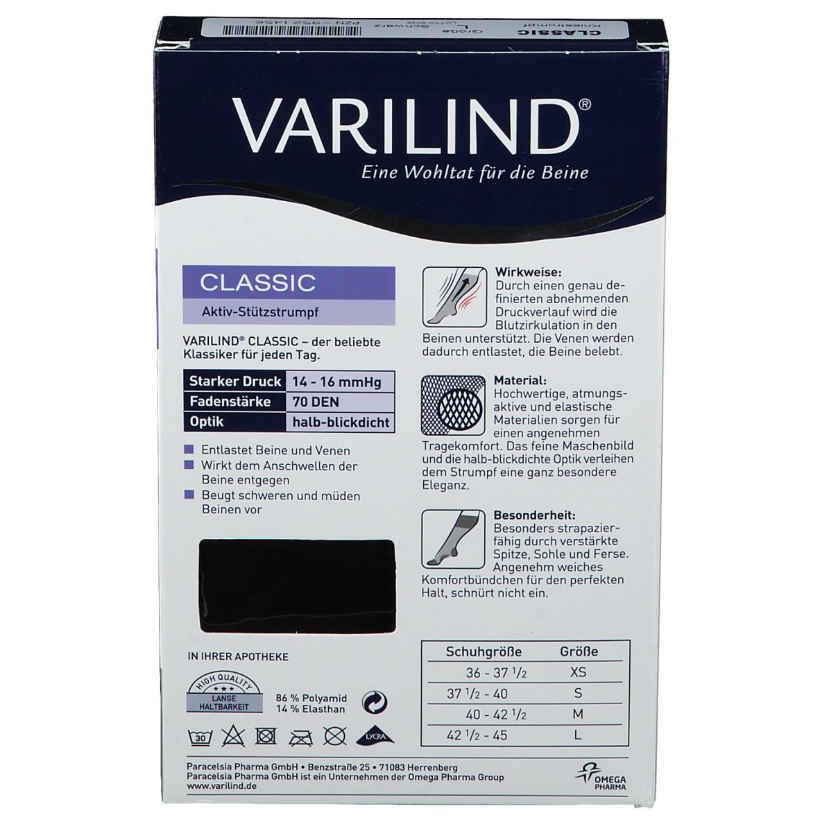 Varilind Classic Kniestrumpf L schwarz