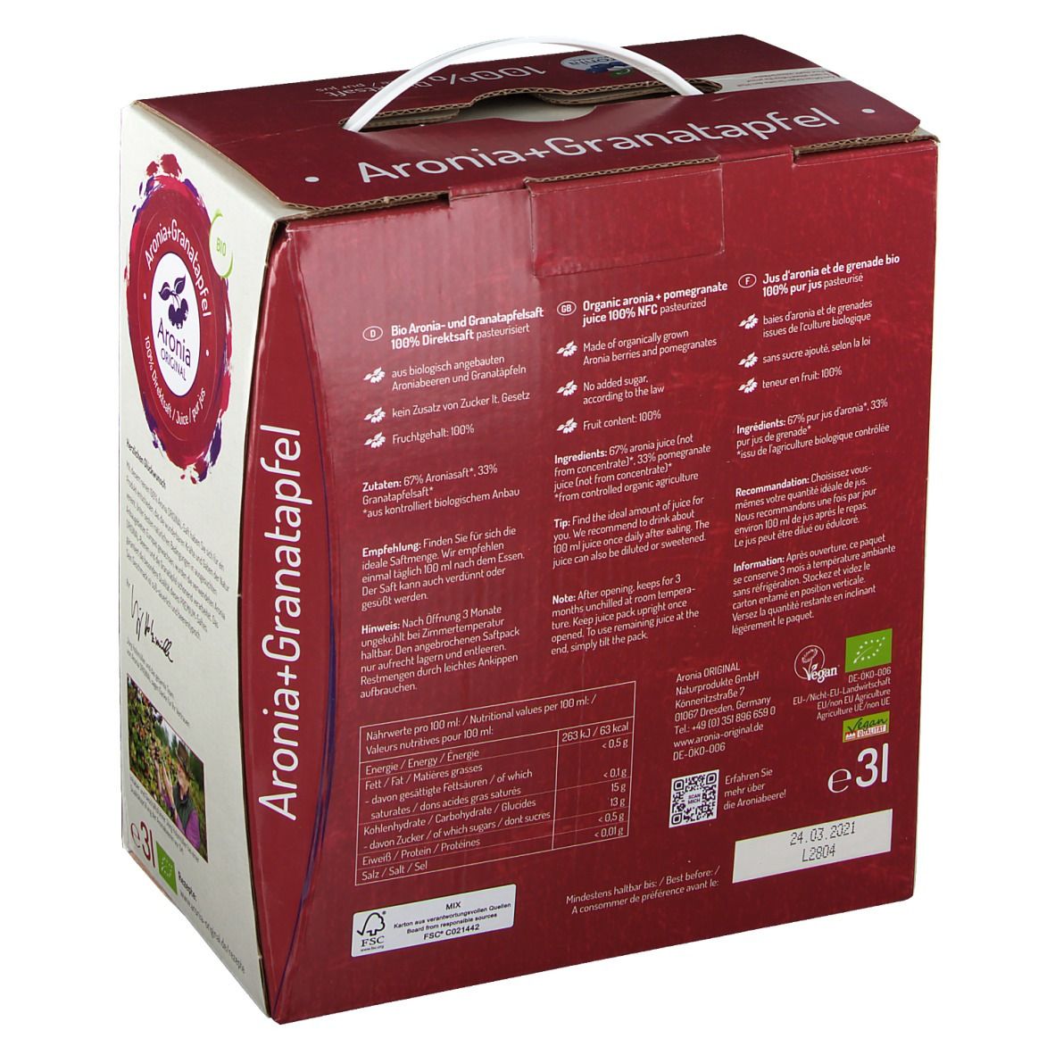 Bio Aronia+Granatapfelsaft 100 % Direktsaft