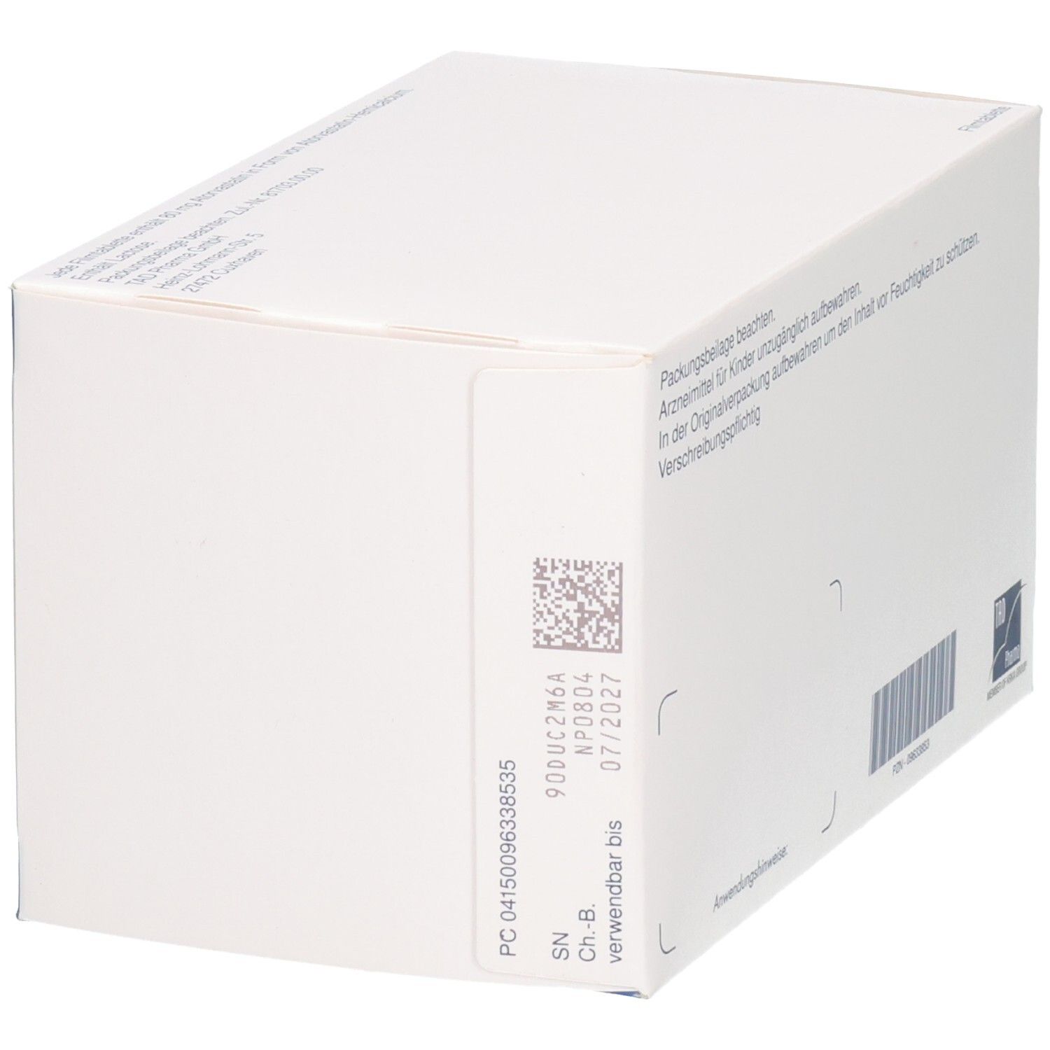 Seitenansicht der ATORIS 80 mg Filmtabletten Packung mit Chargennummer und Verfallsdatum.