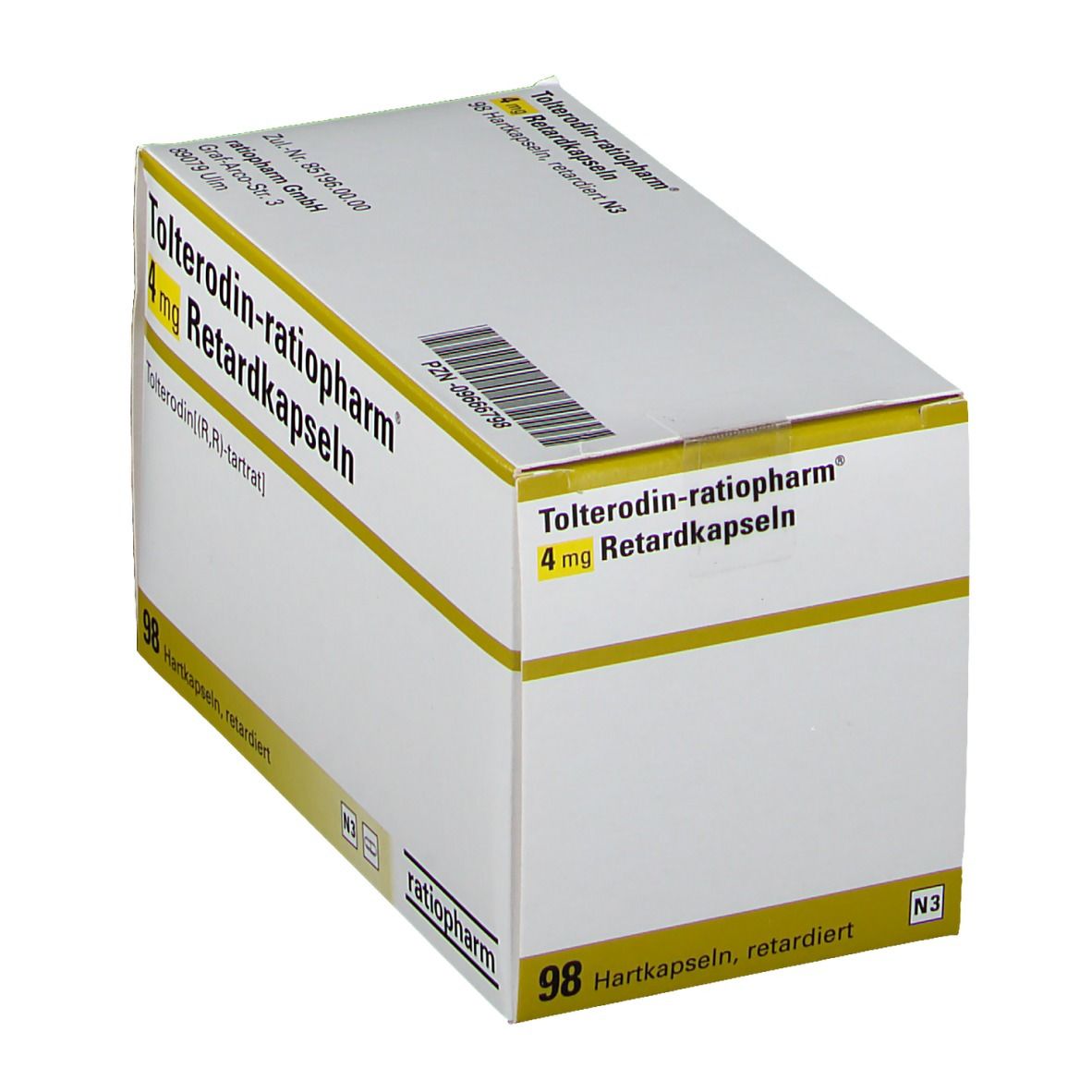 TOLTERODIN-ratiopharm 4 mg Retardkapseln 98 St Retard-Kapseln