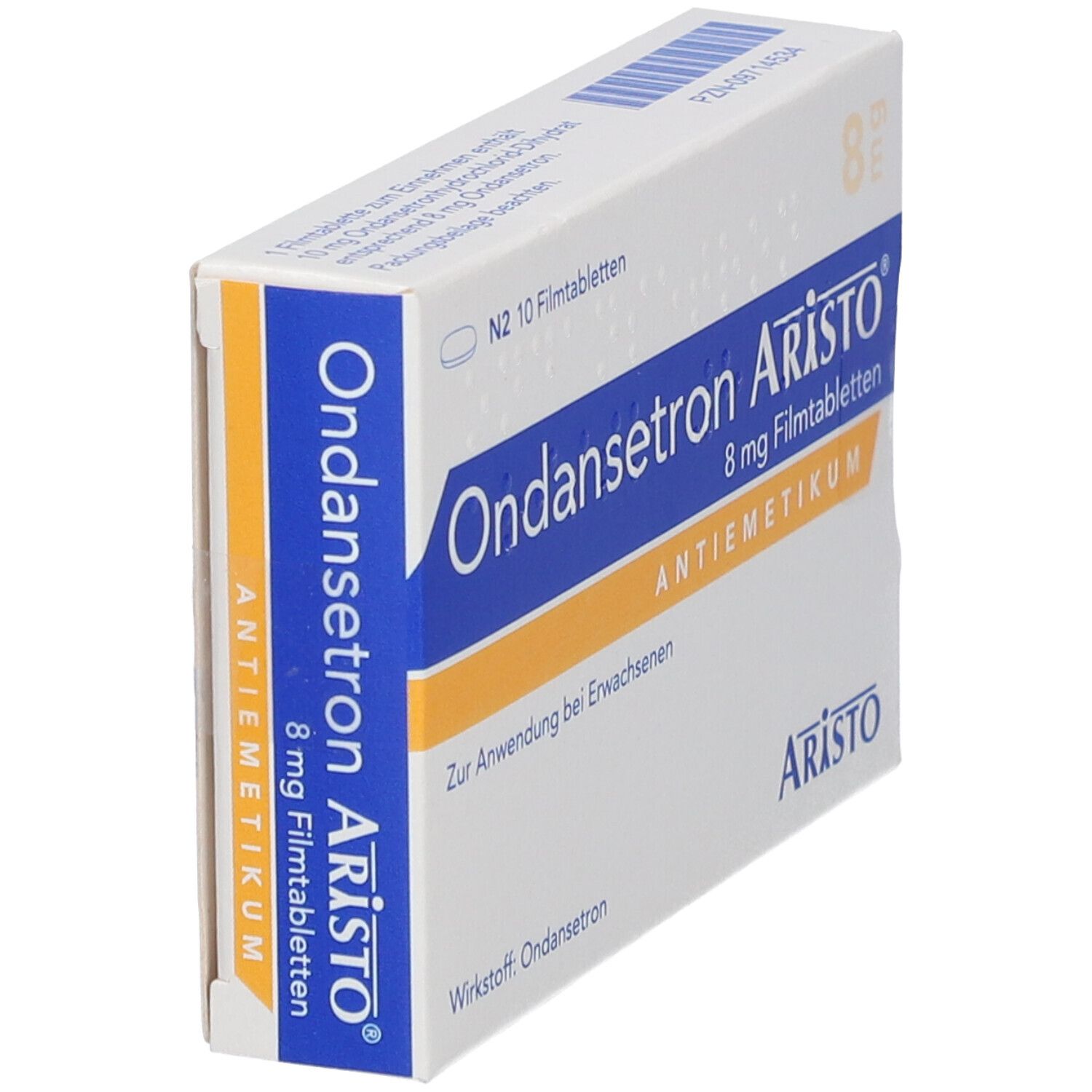 Ondansetron Aristo 8 mg Filmtabletten Packung mit 10 Stück.